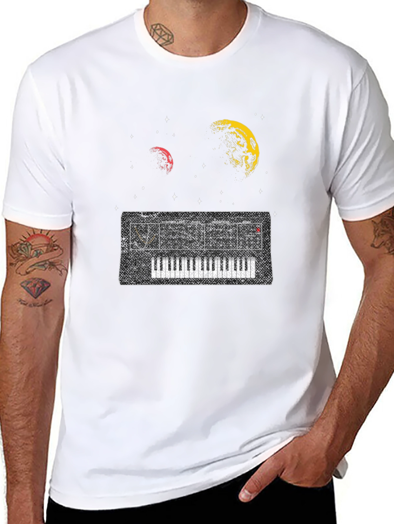 Space Synth Black T-Shirt - Retro Music Design