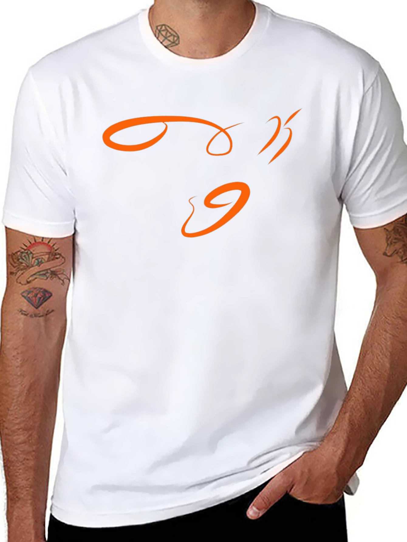 Modern Black T-Shirt with Abstract Orange Design