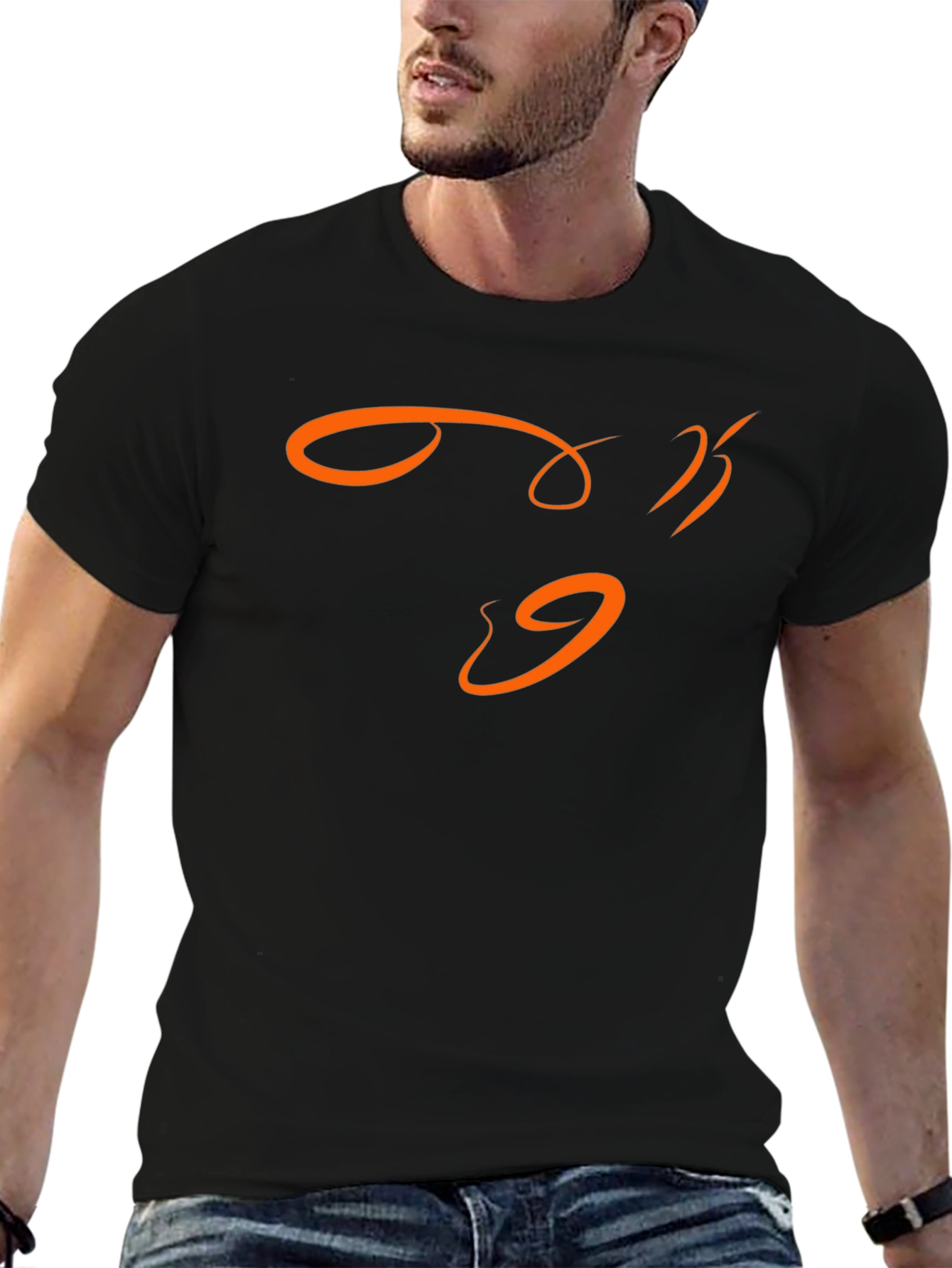 Modern Black T-Shirt with Abstract Orange Design