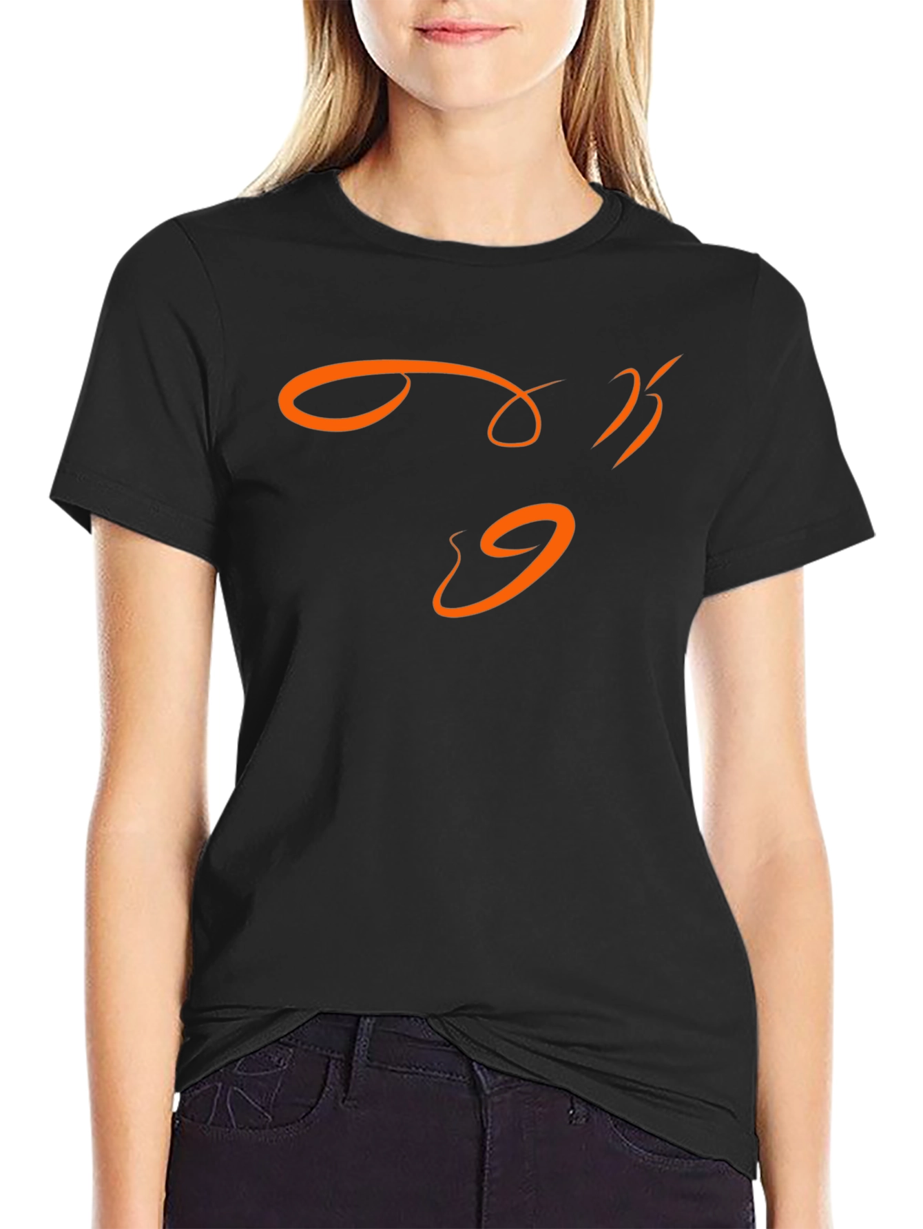 Modern Black T-Shirt with Abstract Orange Design