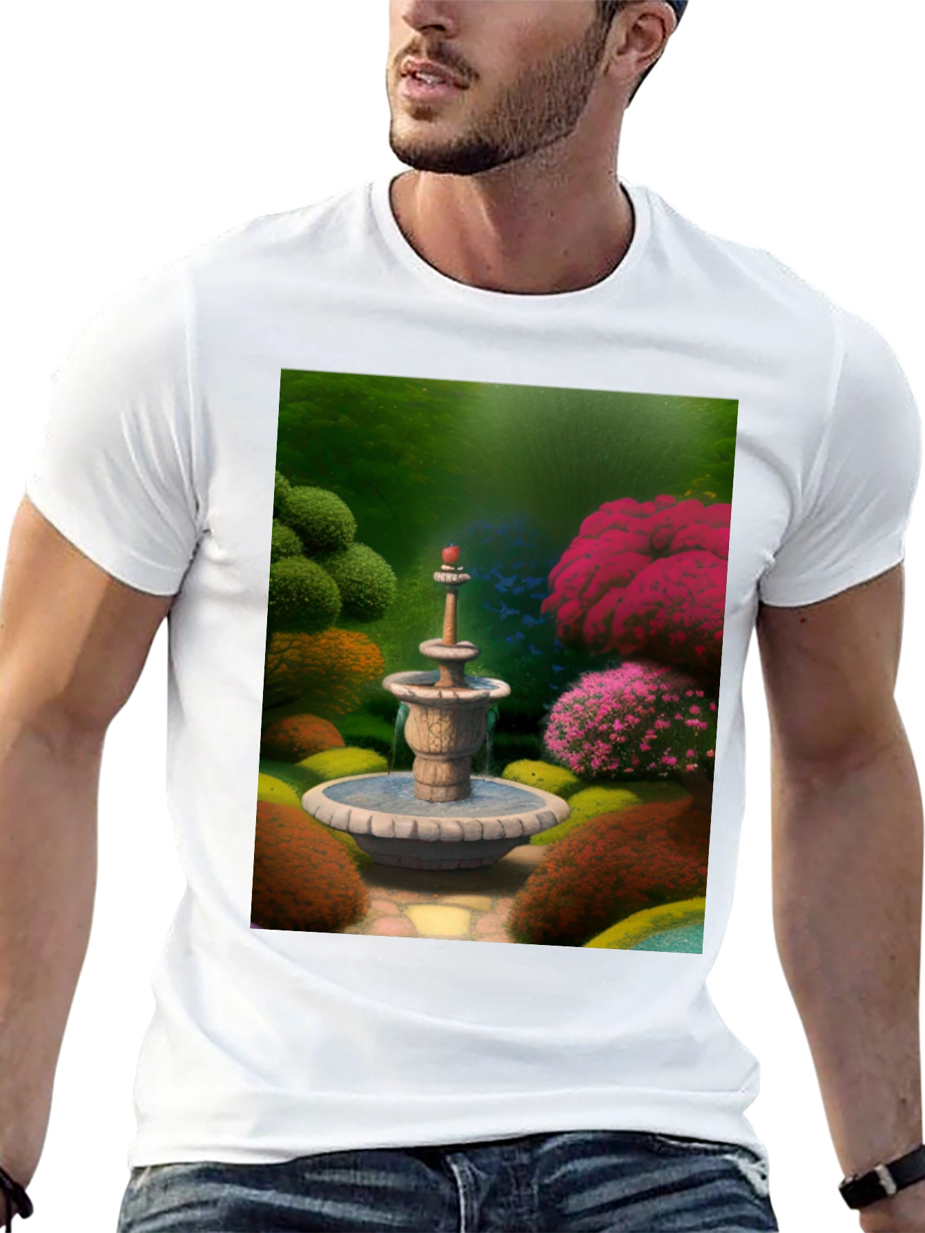 Fountain Garden T-Shirt Black Crew Neck Tee