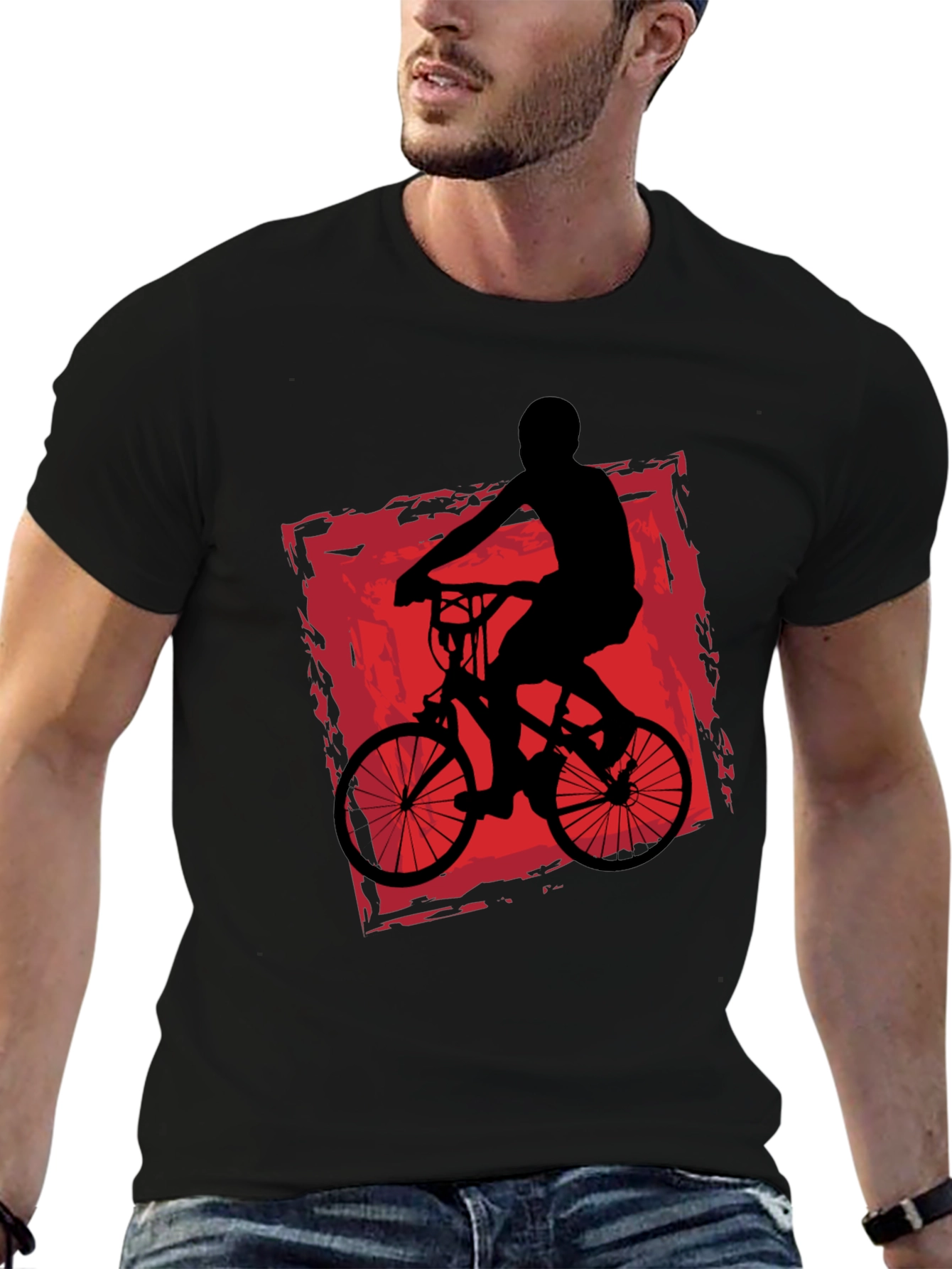 Mens Black T-Shirt with Bike Rider Graphic