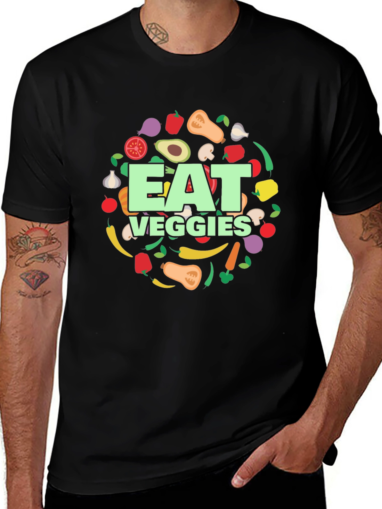 Eat Veggies T-Shirt - Black Graphic Tee