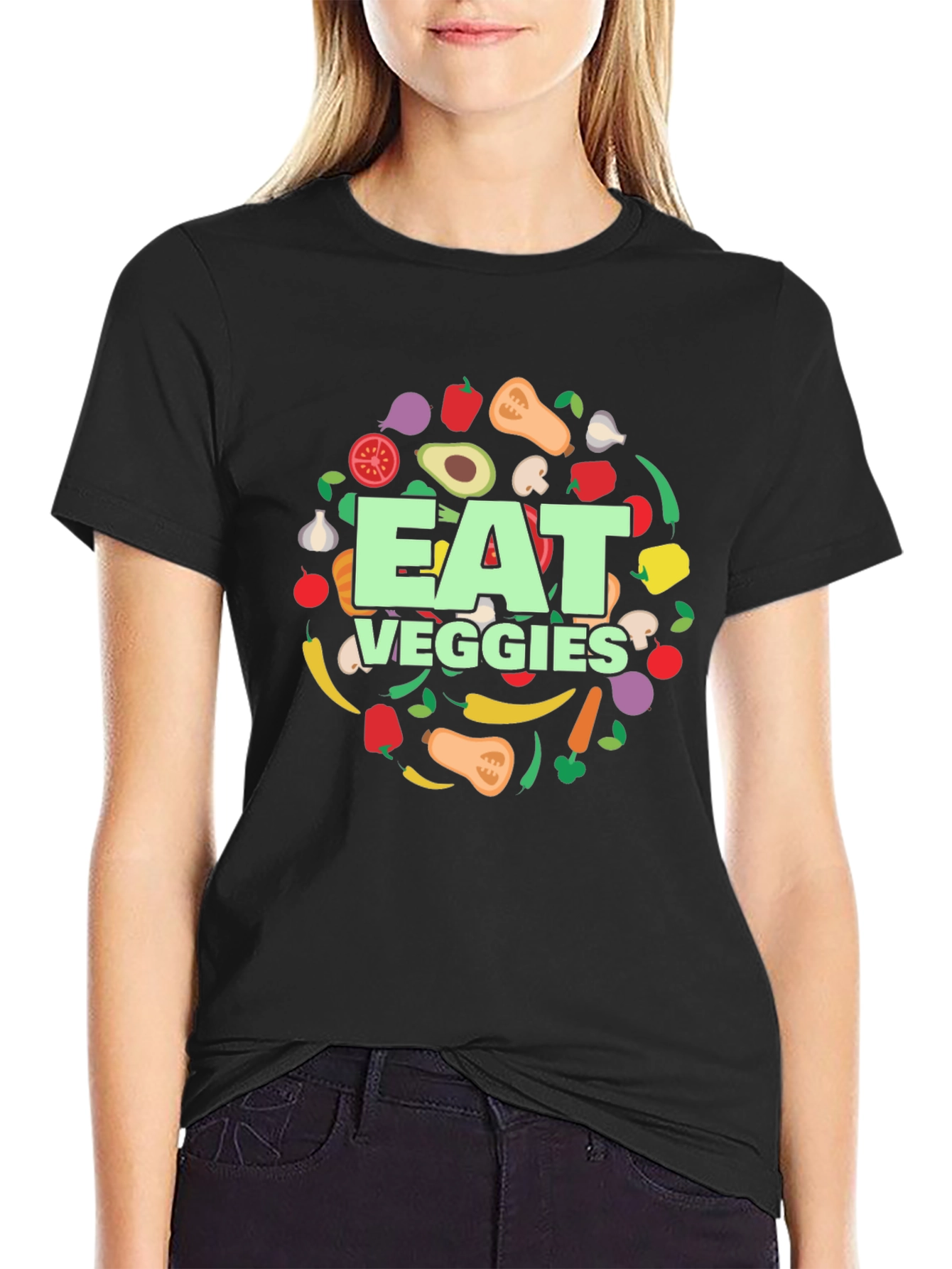 Eat Veggies T-Shirt - Black Graphic Tee