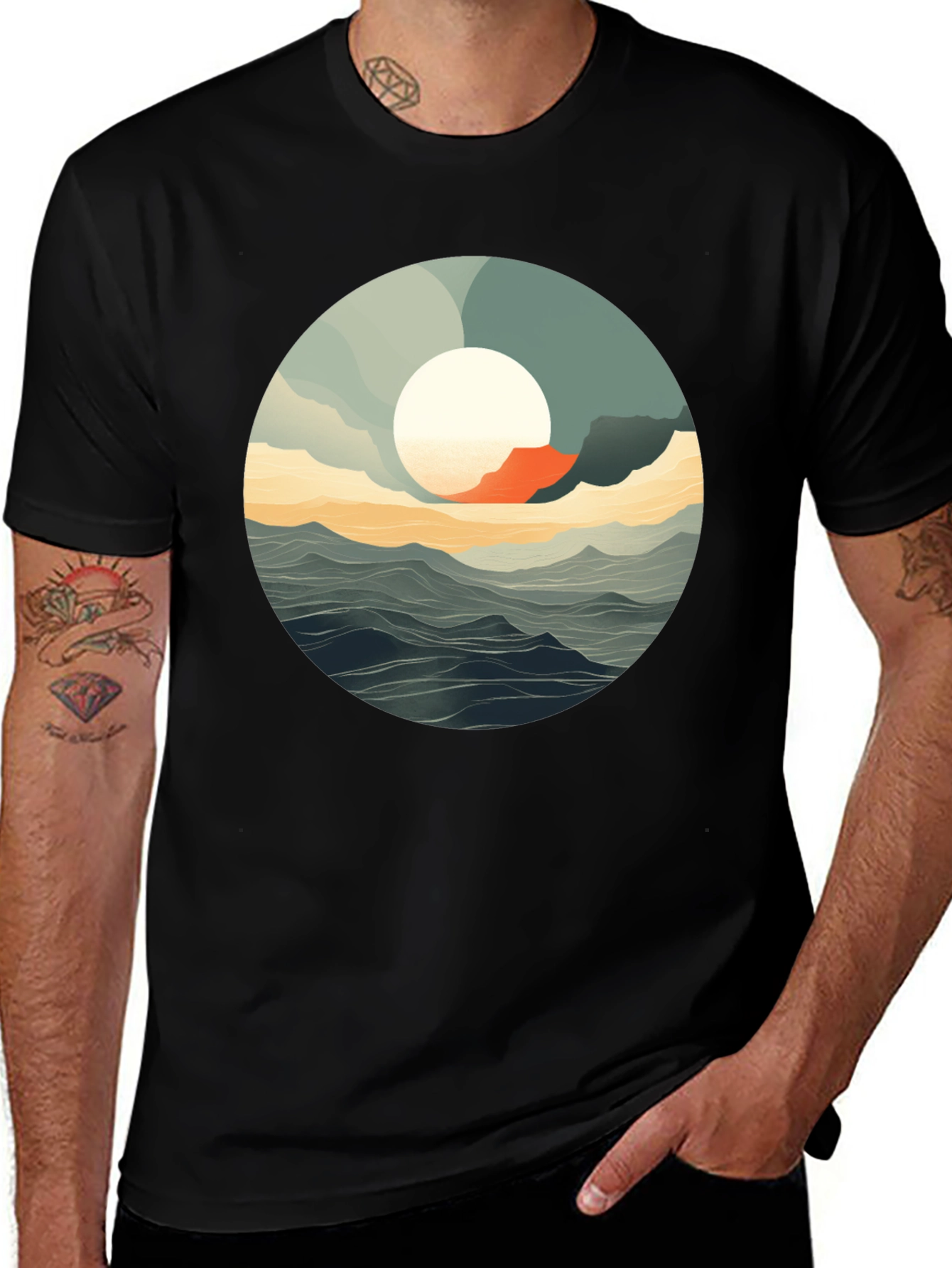 Ocean View Graphic Tee - Stylish Black T-Shirt