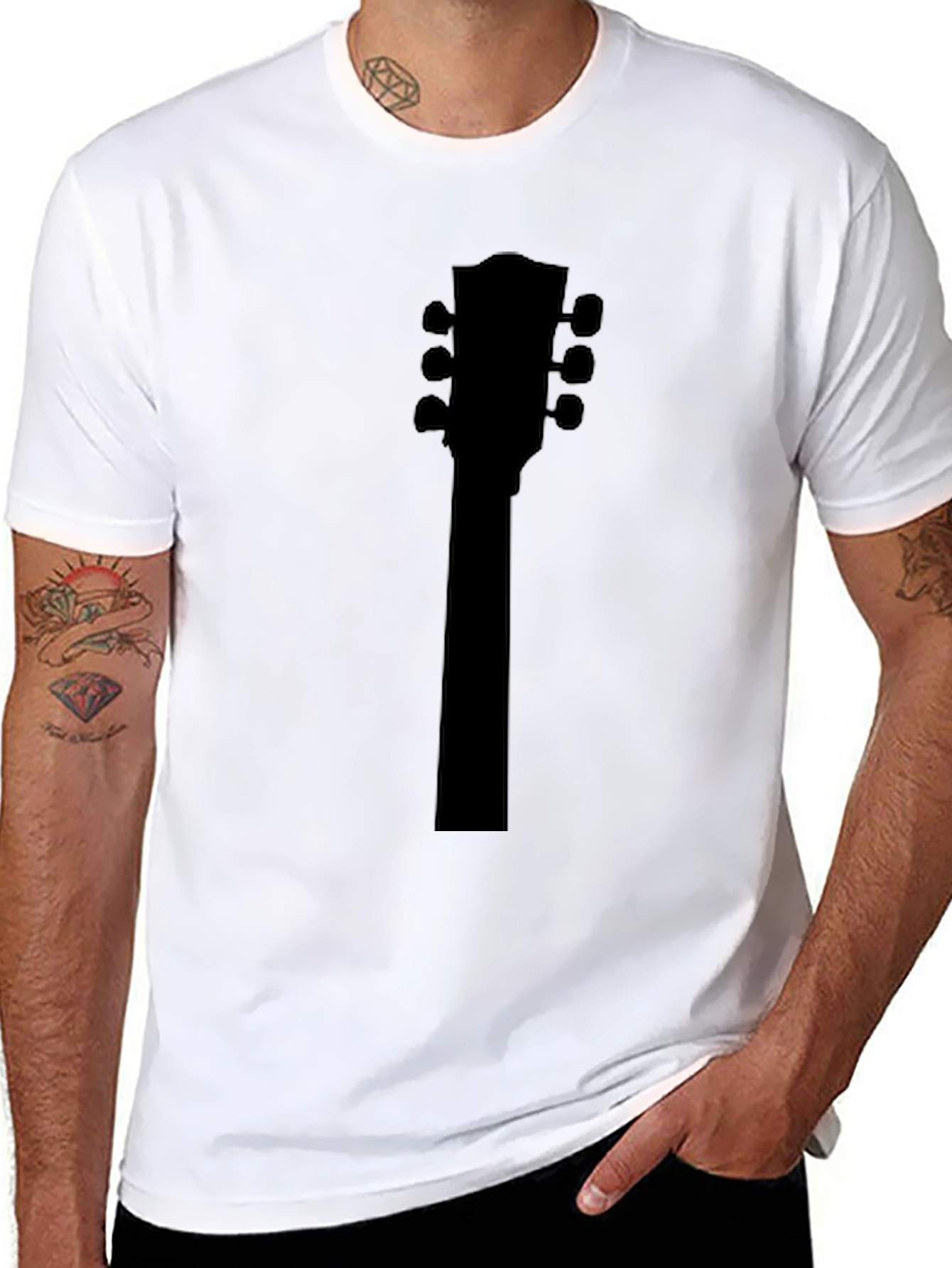 Guitar Headstock Silhouette Tee - Musician Style