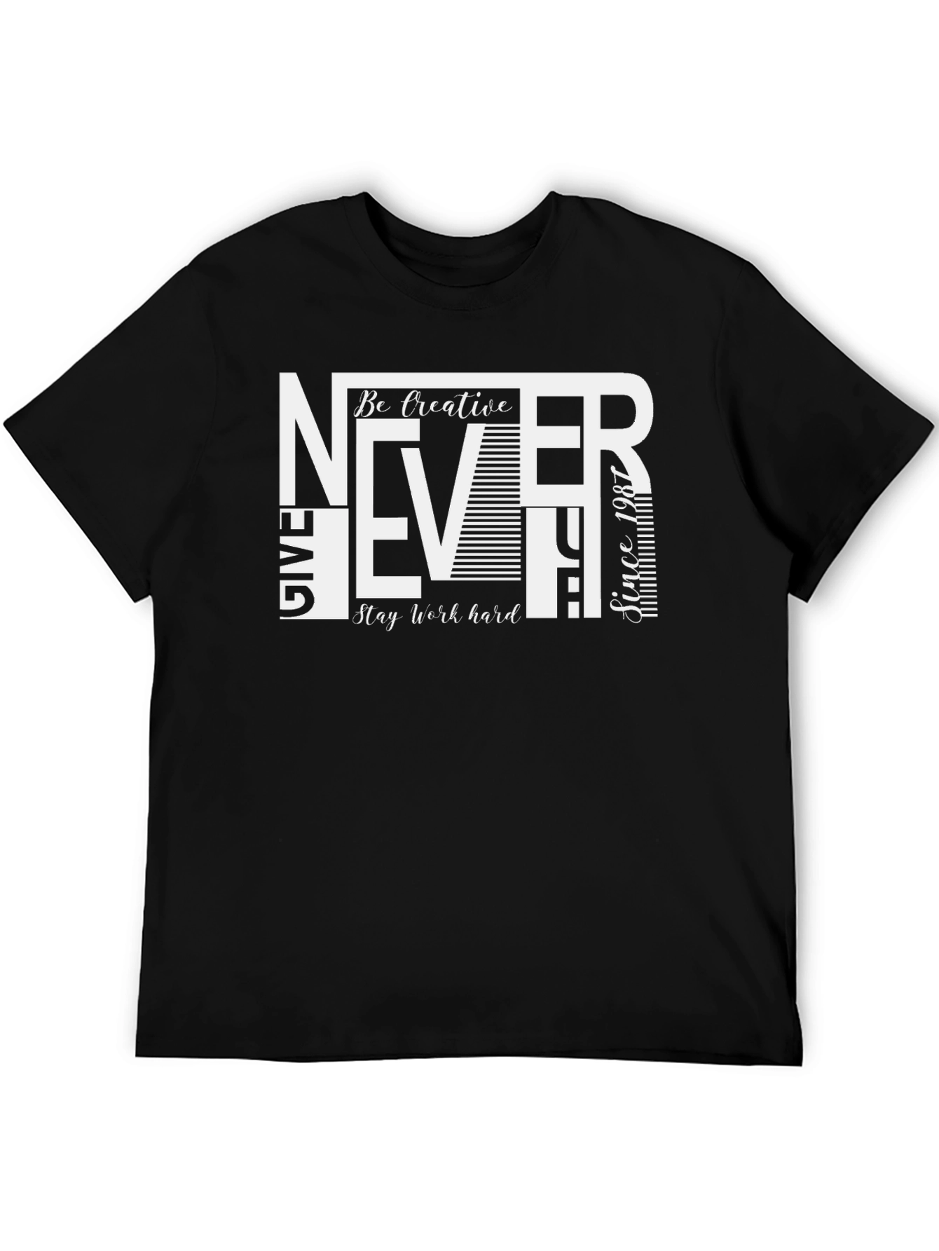Black Never Give Up Graphic Print Crew Neck T-Shirt
