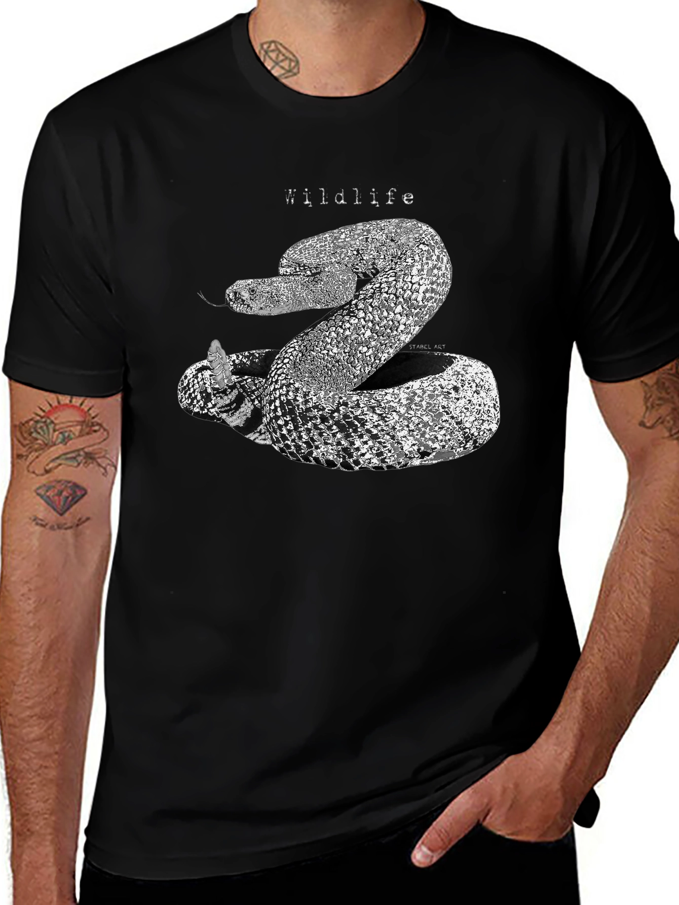 Wildlife Snake Graphic Print Black T-Shirt