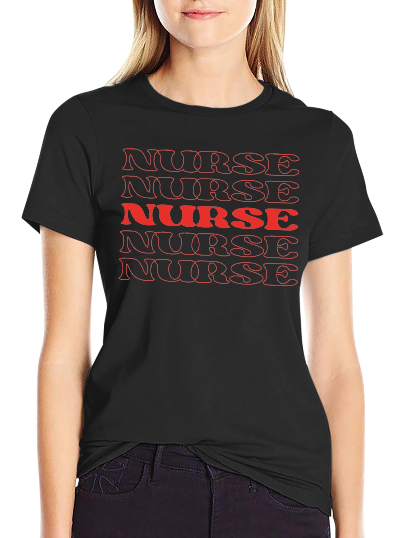 Retro Nurse Graphic T-Shirt - Bold Red Text