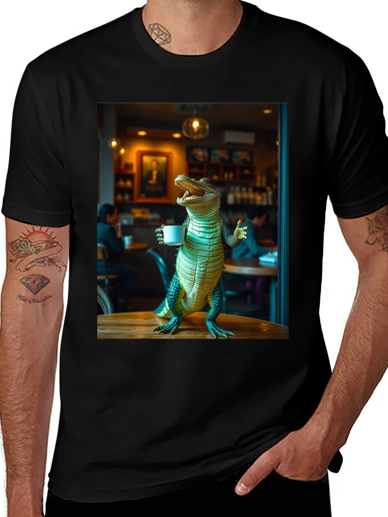 Alligator Drinking Coffee T-Shirt