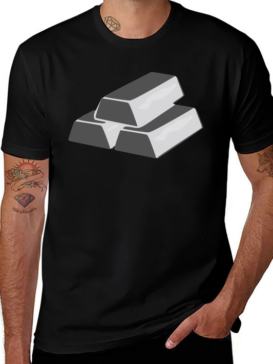 Silver Bar Stack Graphic Tee - Black Cotton T-Shirt
