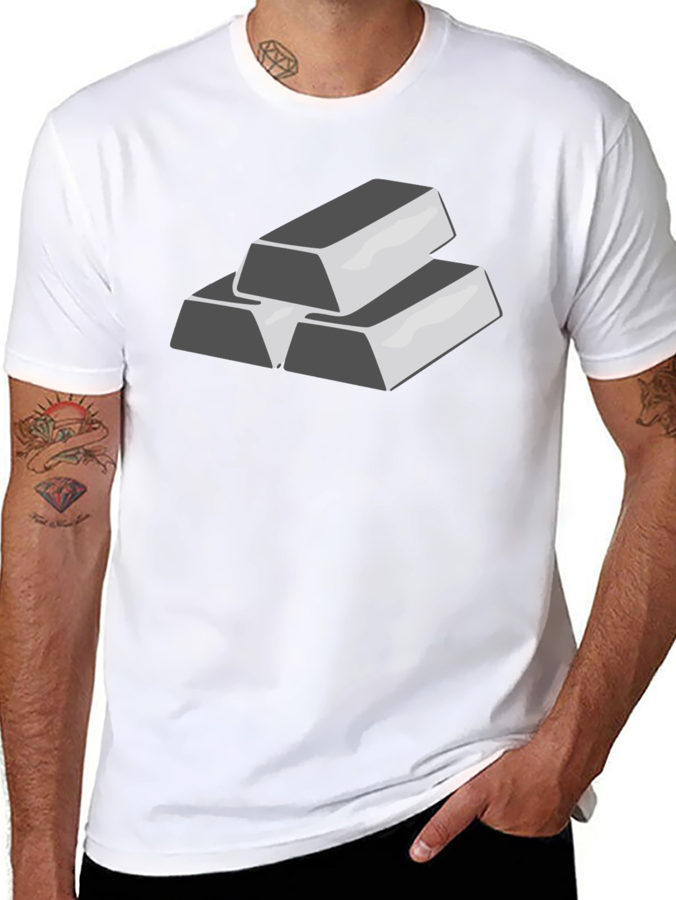 Silver Bar Stack Graphic Tee - Black Cotton T-Shirt
