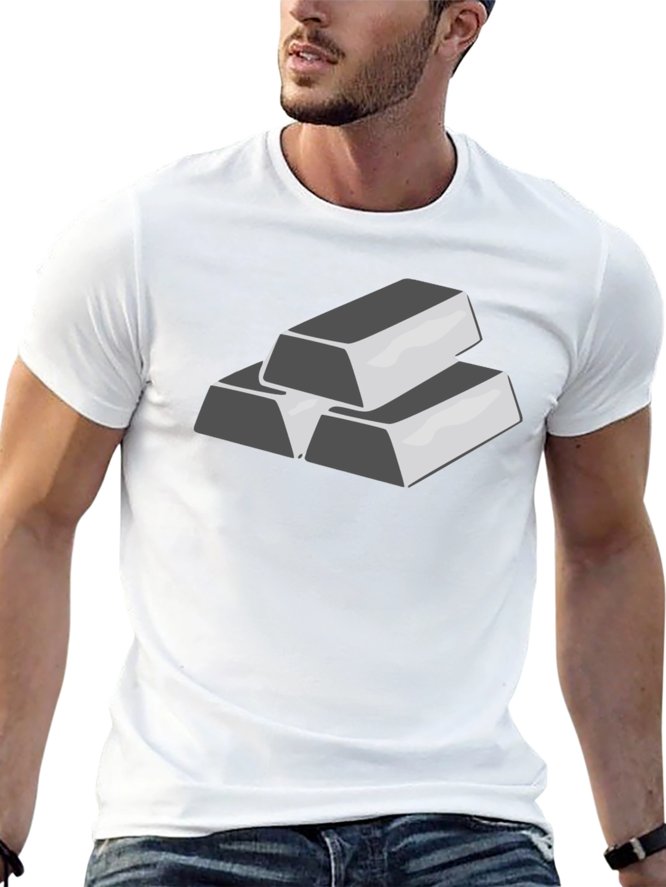 Silver Bar Stack Graphic Tee - Black Cotton T-Shirt