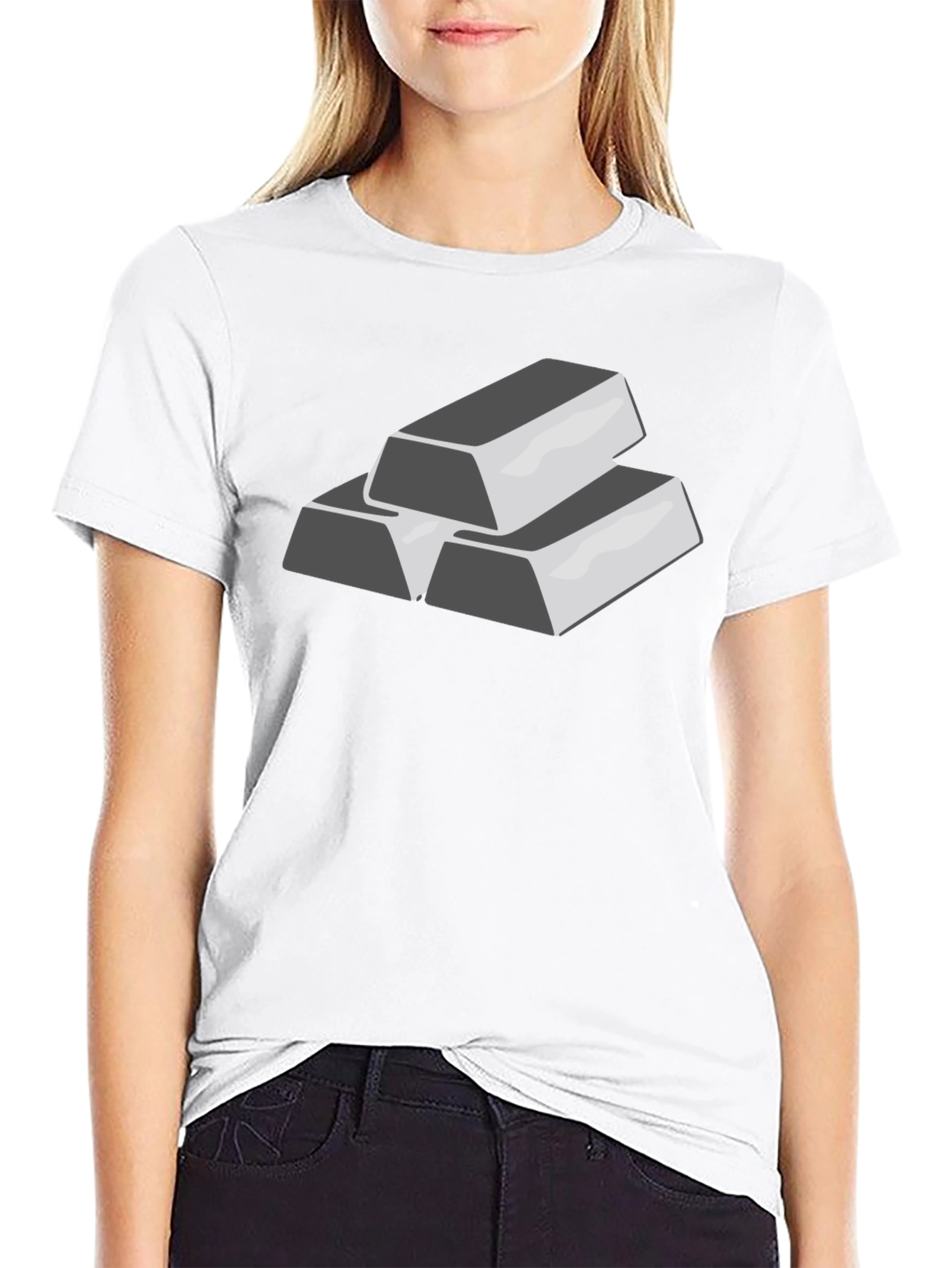 Silver Bar Stack Graphic Tee - Black Cotton T-Shirt