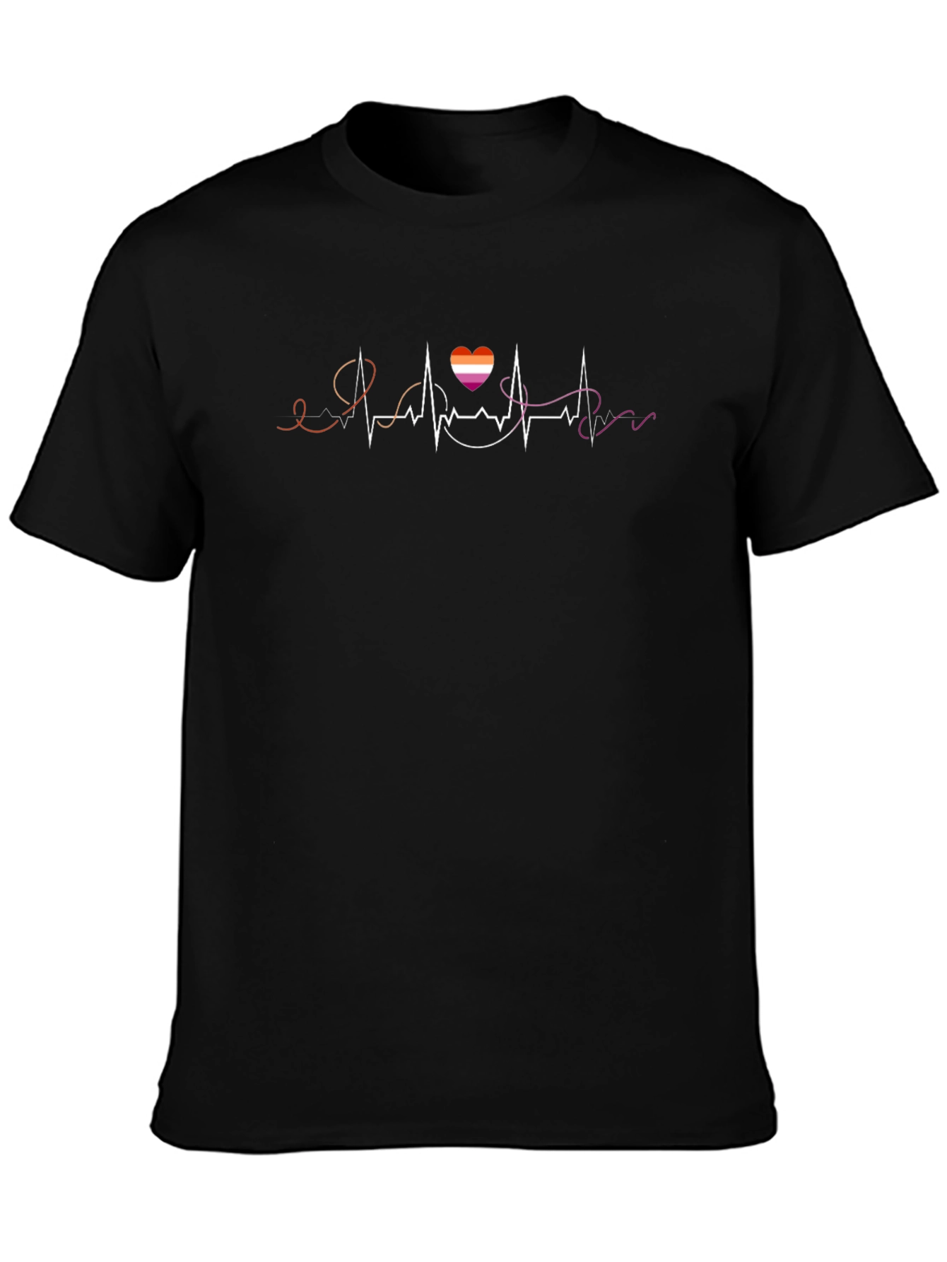 Lesbian Pride Heartbeat T-Shirt - Black