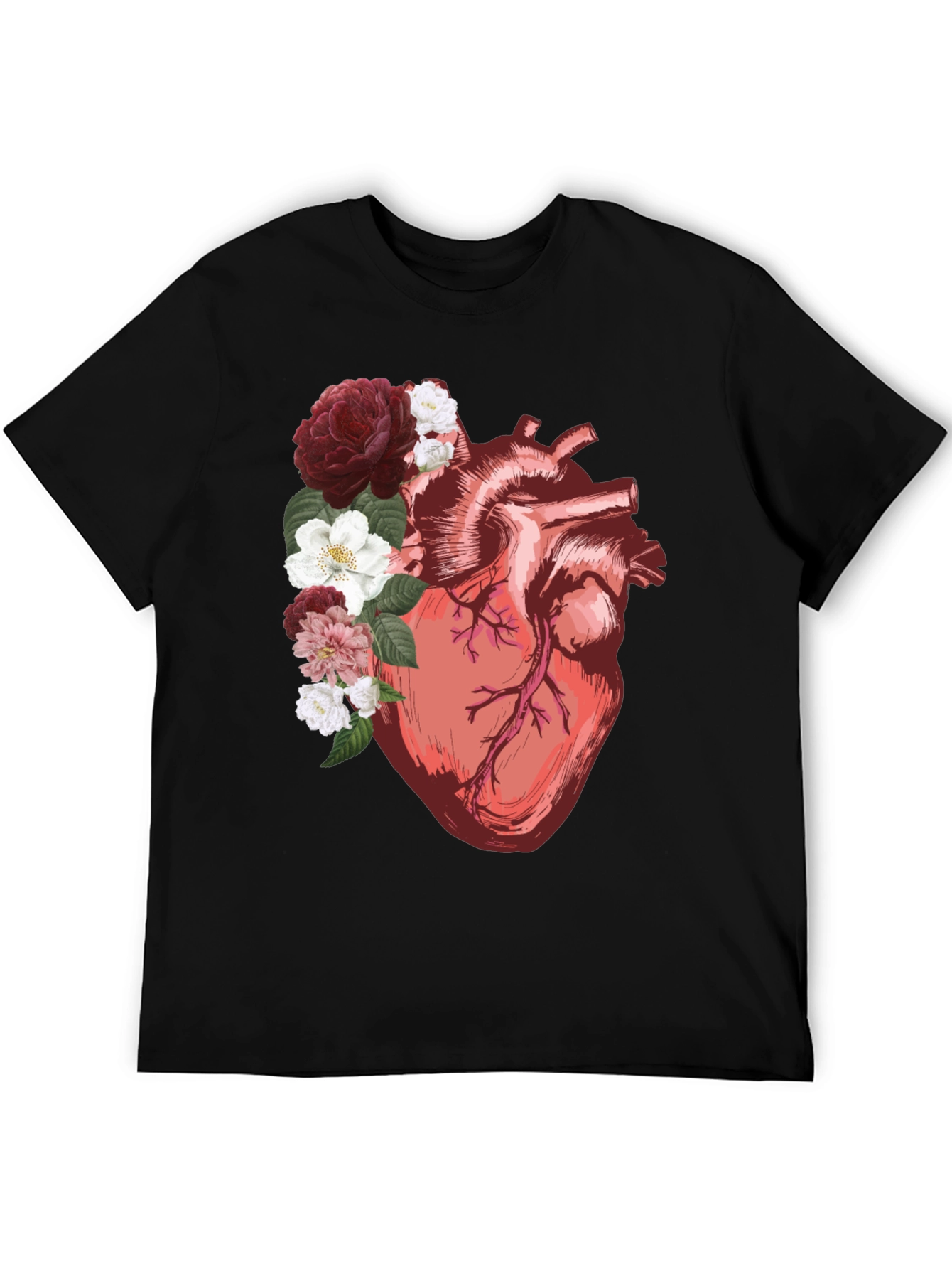 Floral Heart Graphic Tee - Anatomical Art Shirt