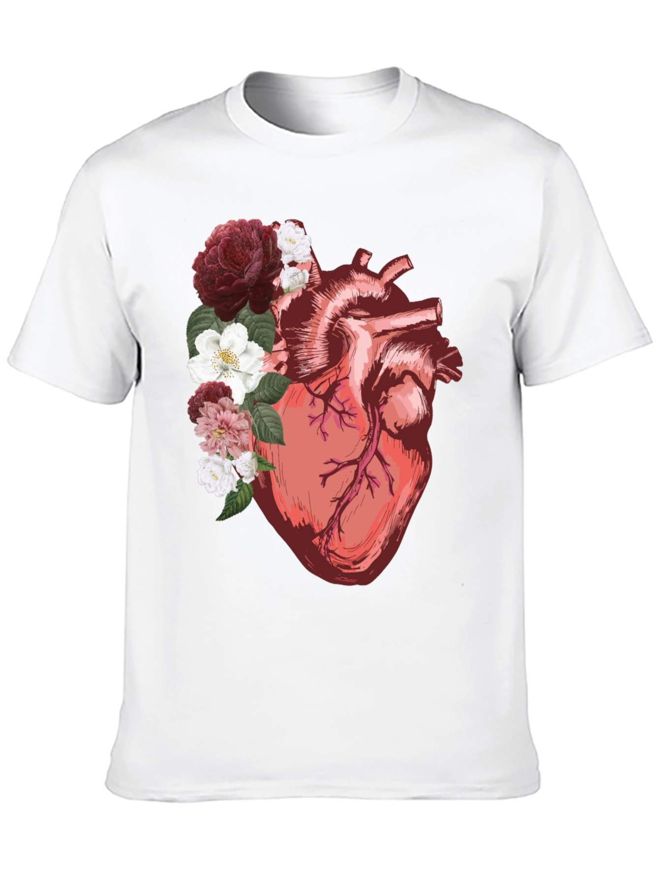 Floral Heart Graphic Tee - Anatomical Art Shirt