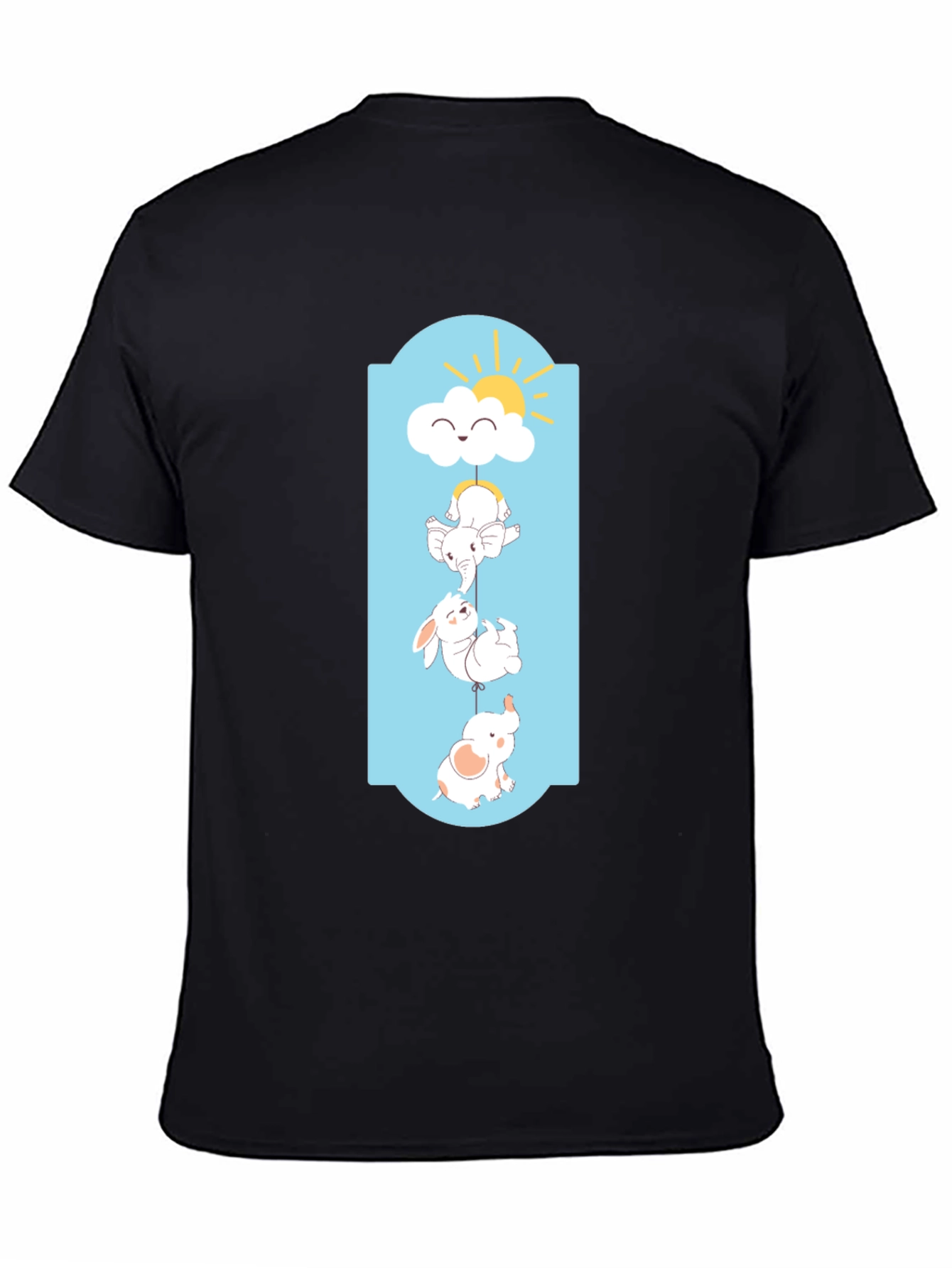 Cute Cartoon Animal Graphic Black T-Shirt