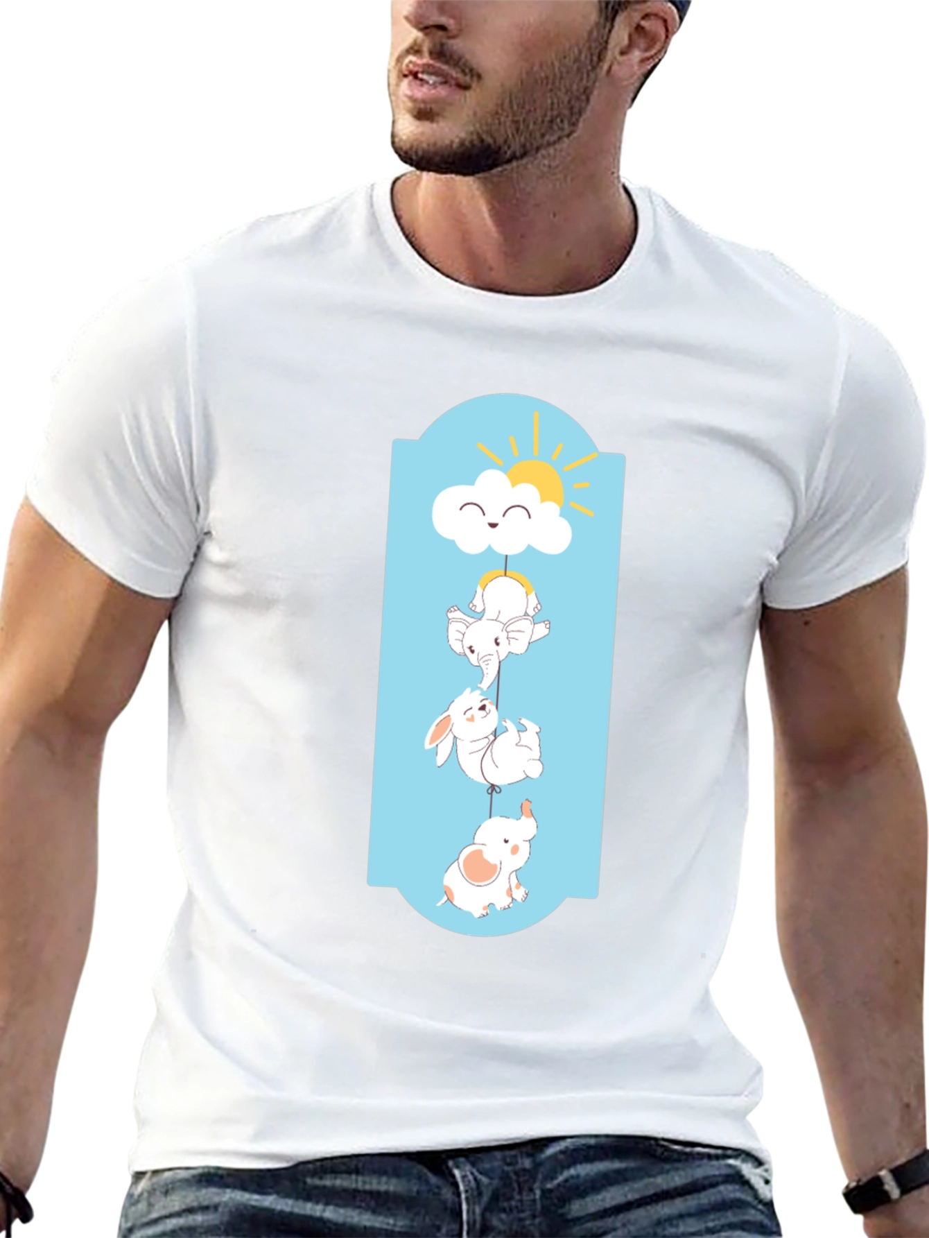 Cute Cartoon Animal Graphic Black T-Shirt