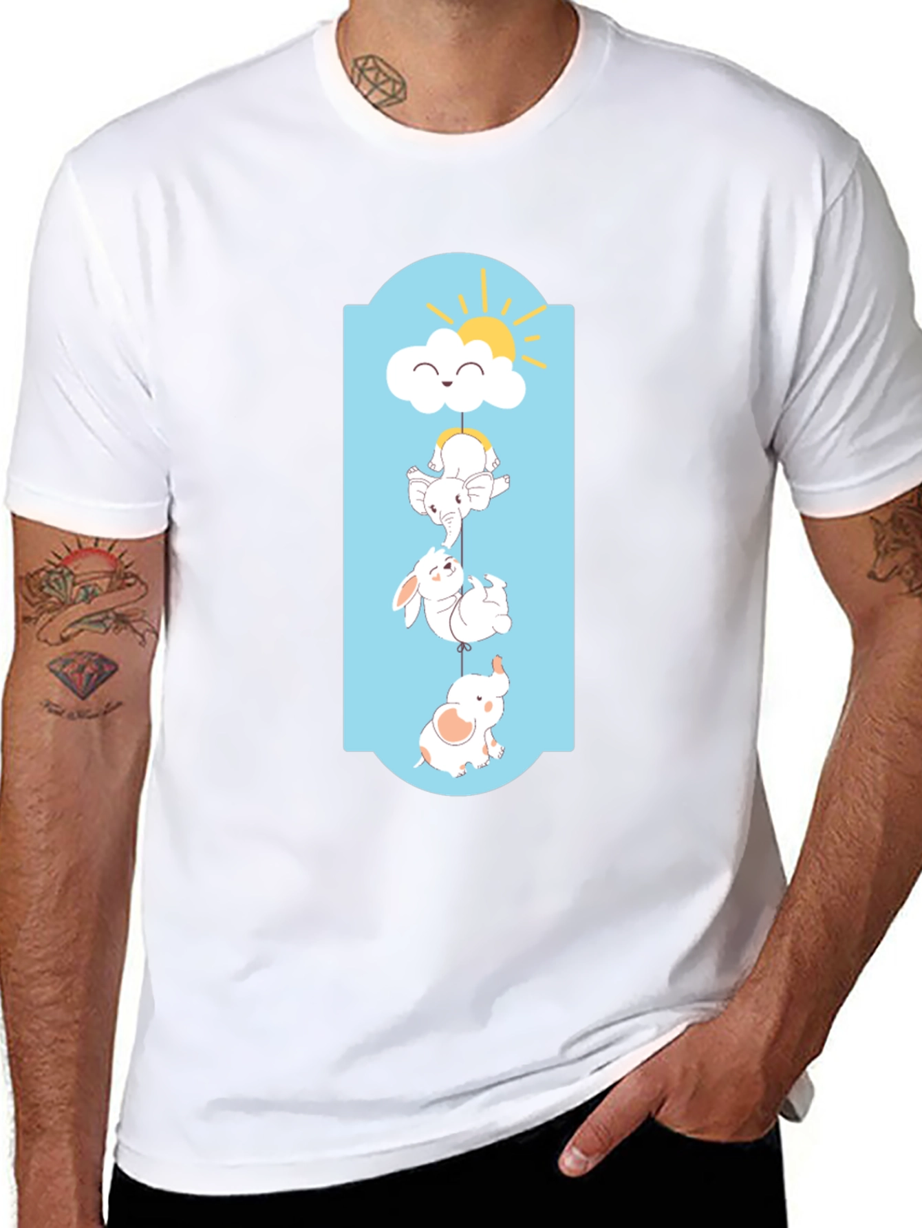 Cute Cartoon Animal Graphic Black T-Shirt
