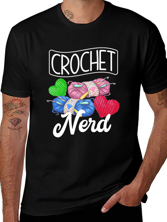 Crochet Nerd Graphic T-Shirt - Knitted Yarn Heart Design