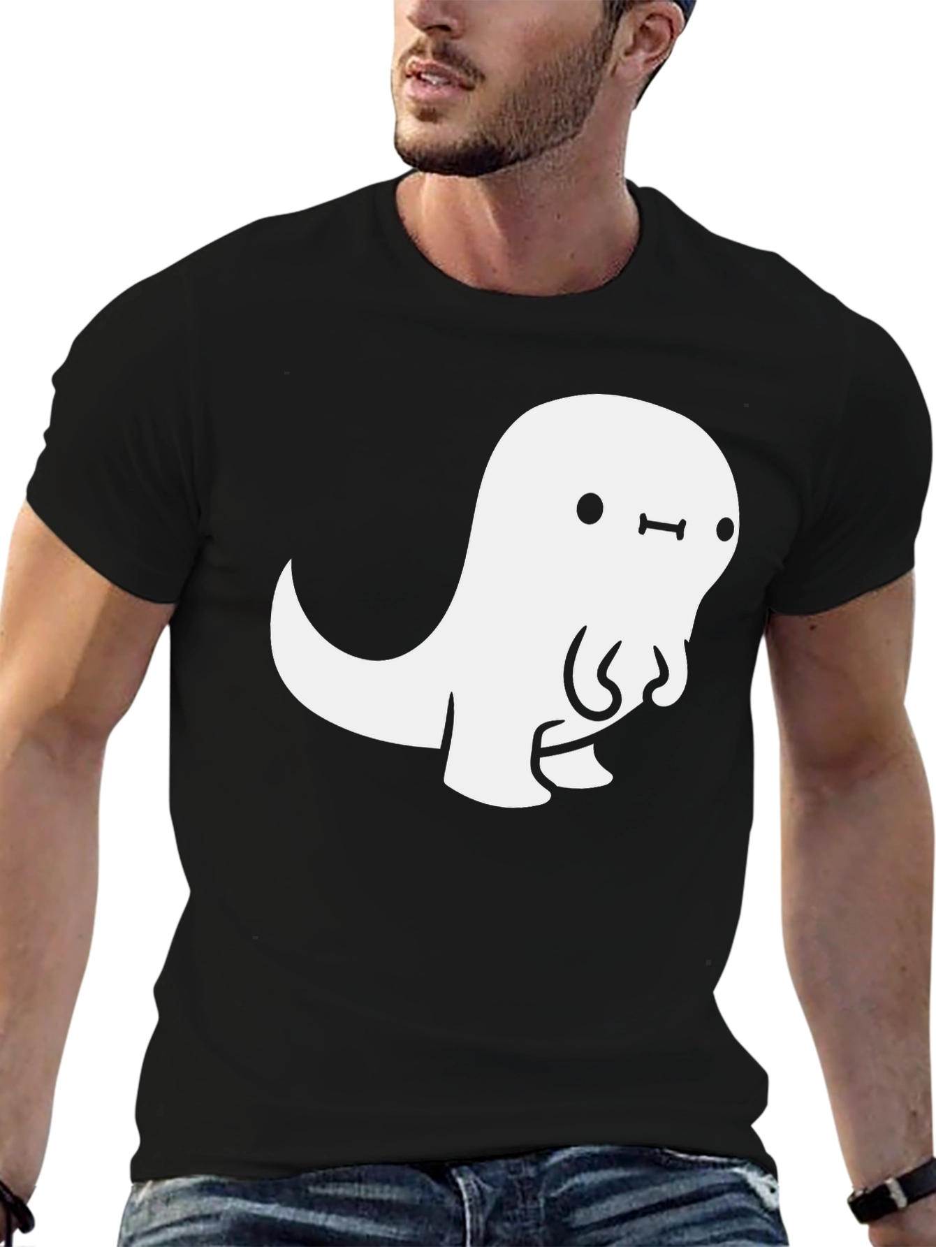 Cute Ghost Graphic Tee - Black Casual T-Shirt
