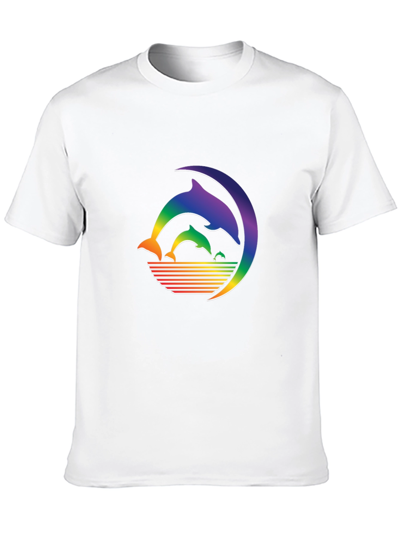 Rainbow Dolphin T-Shirt - Black Cotton Graphic Tee