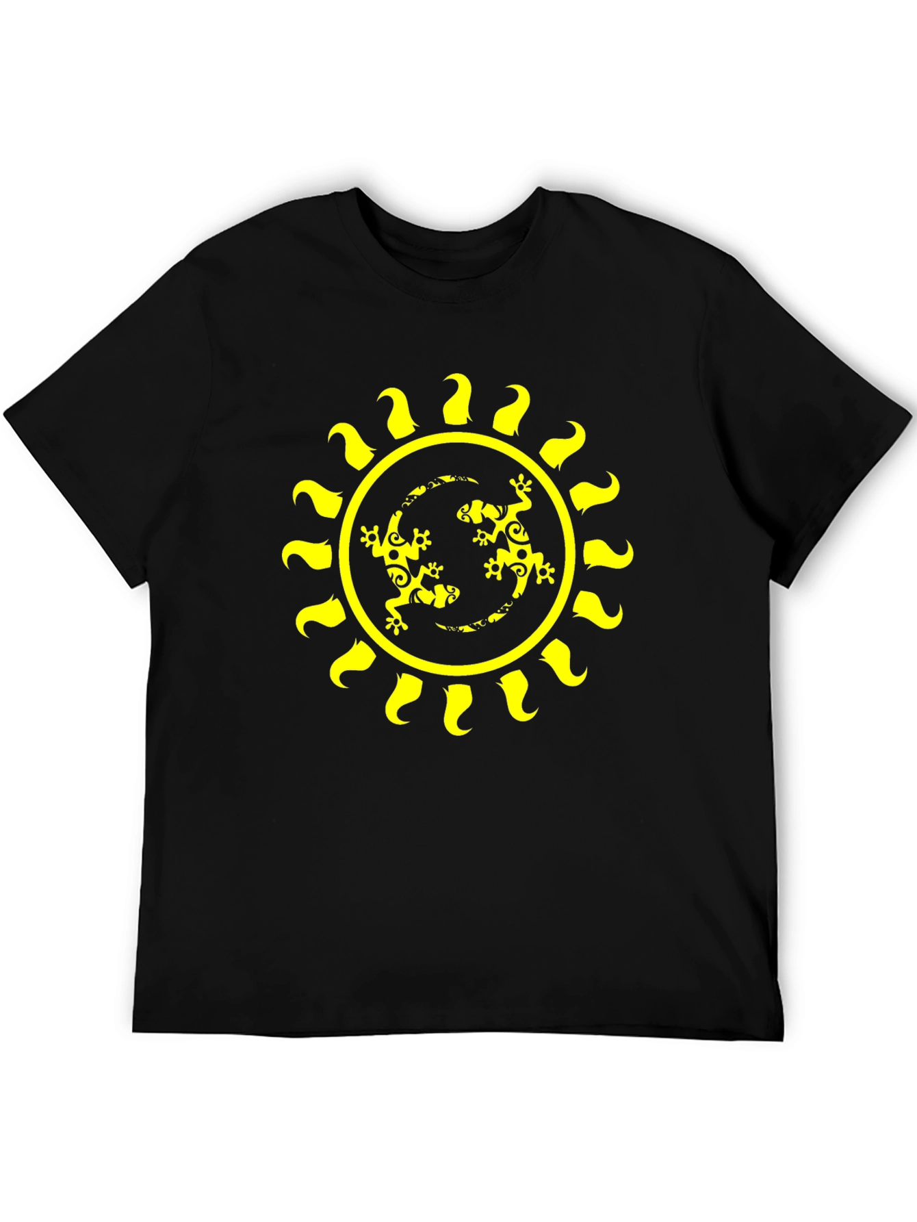 Lizard Sun Graphic Tee - Black Cotton T-Shirt