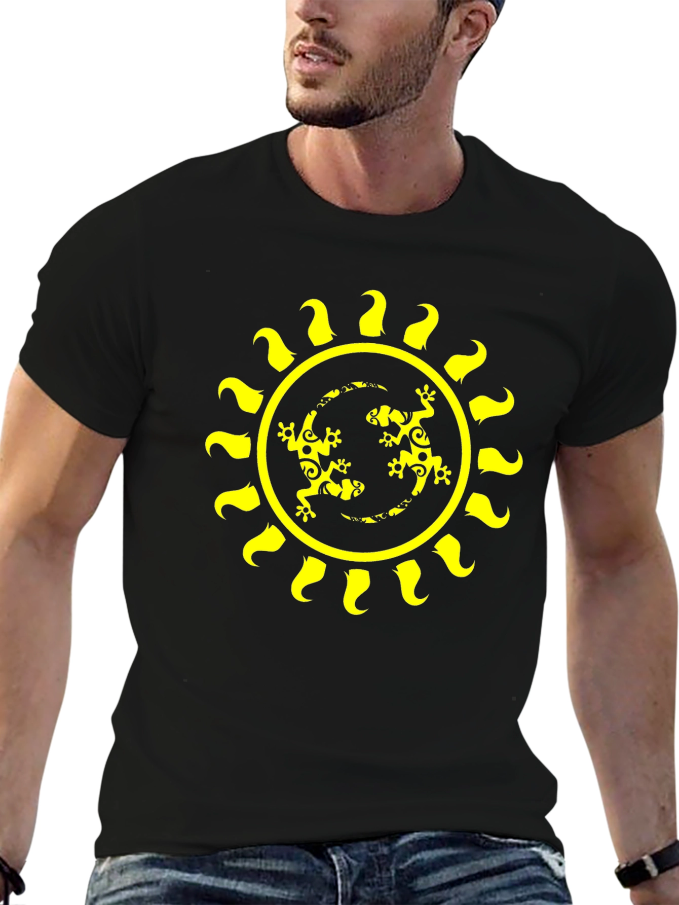 Lizard Sun Graphic Tee - Black Cotton T-Shirt