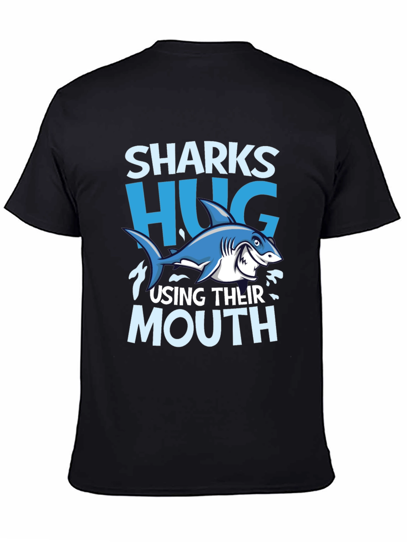 Funny Sharks Hug with Mouth Black T-Shirt
