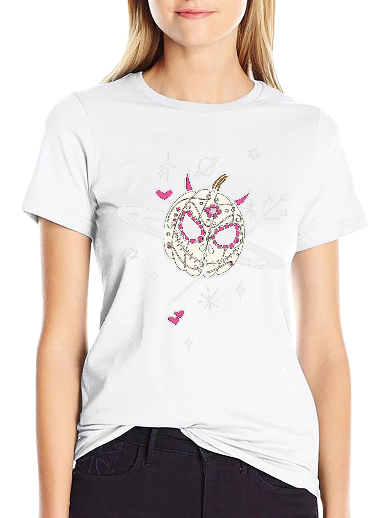 Sugar Skull Pumpkin Tee - Halloween Spooky Space Vibes