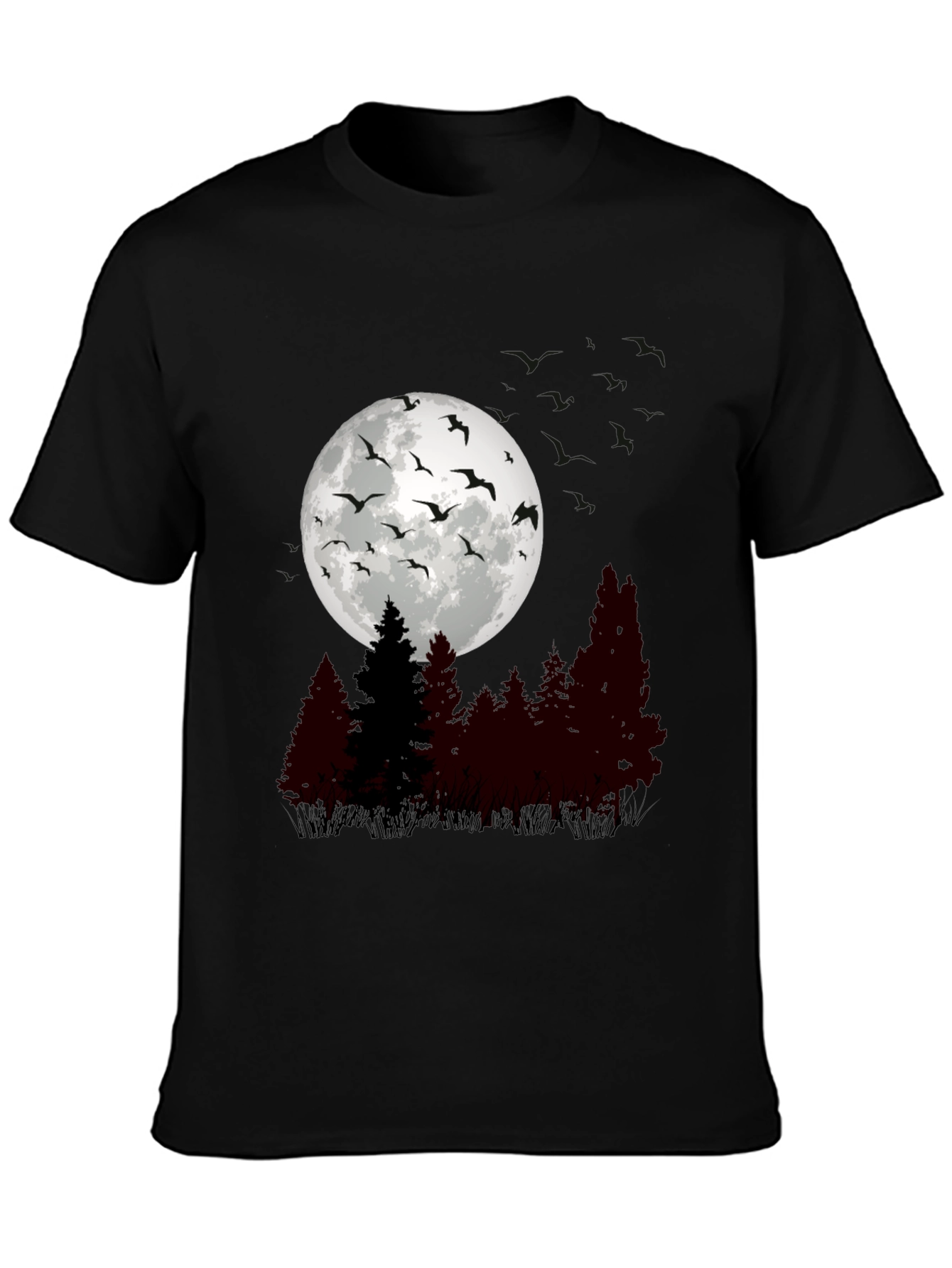 Mens Moonlit Forest Graphic Tee - Black