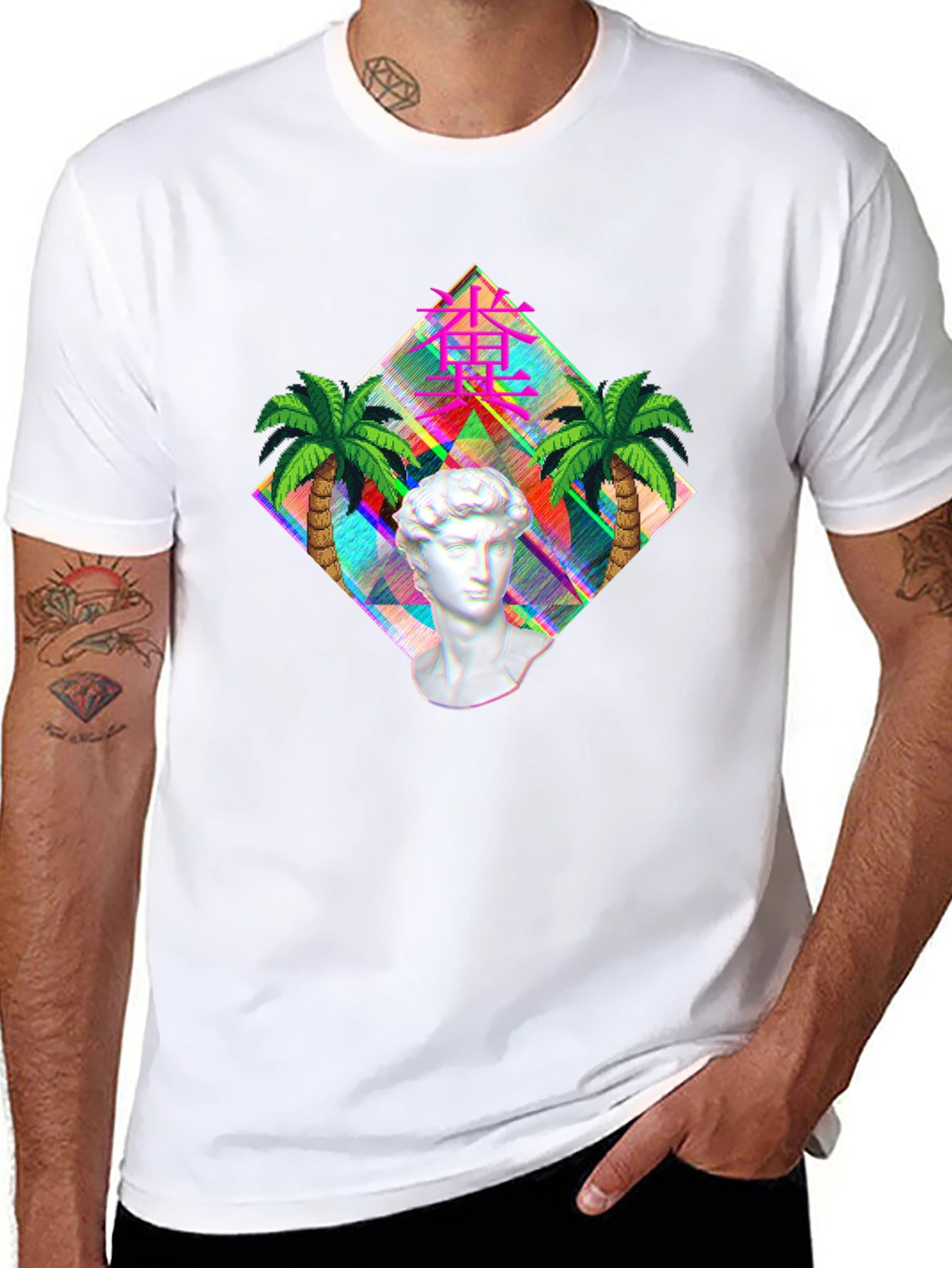 Vaporwave Statue Graphic T-Shirt - Mens Black Tee