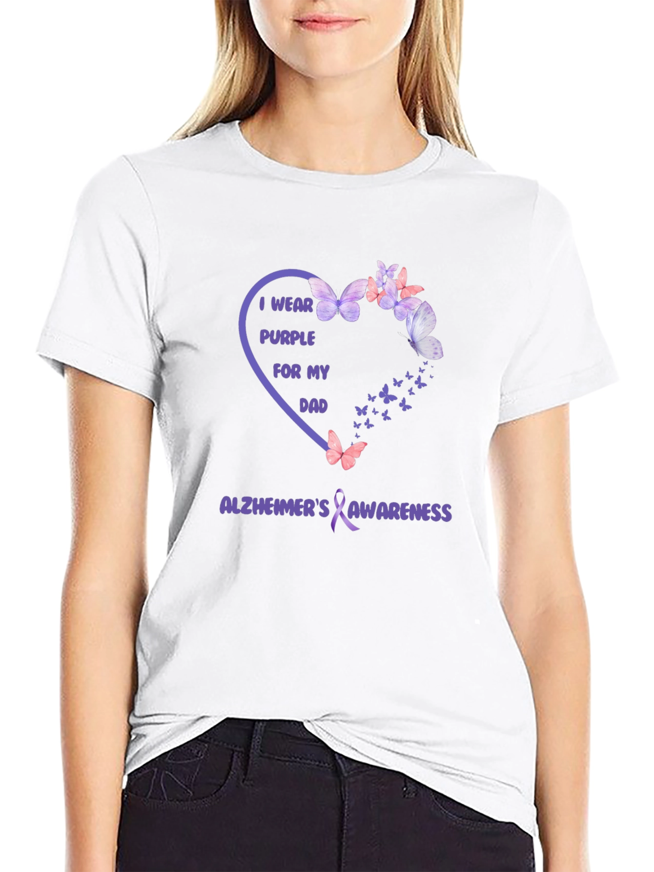 Alzheimers Awareness Purple Butterfly Dad T-Shirt