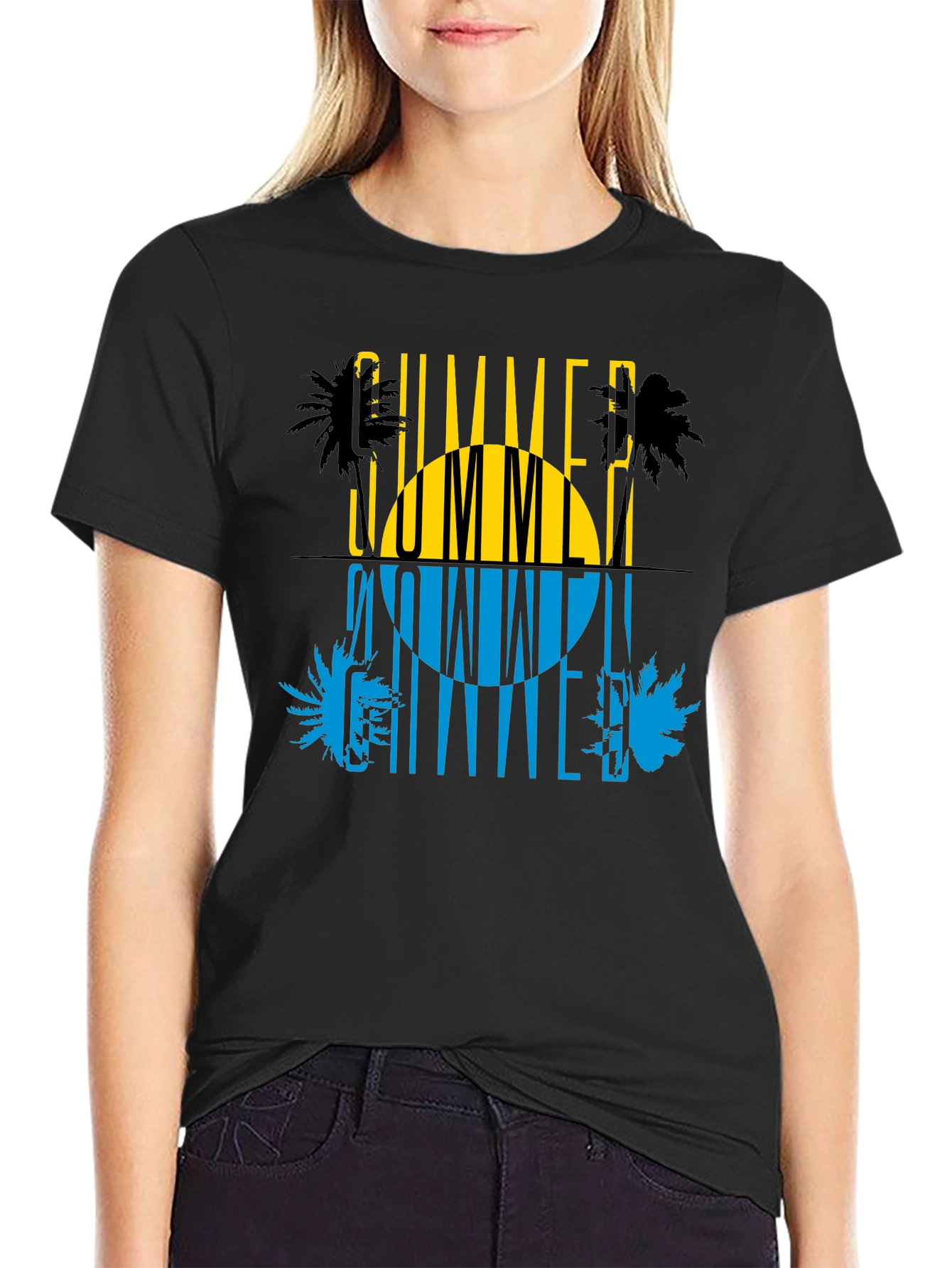 Summer Time Graphic Print Black T-Shirt