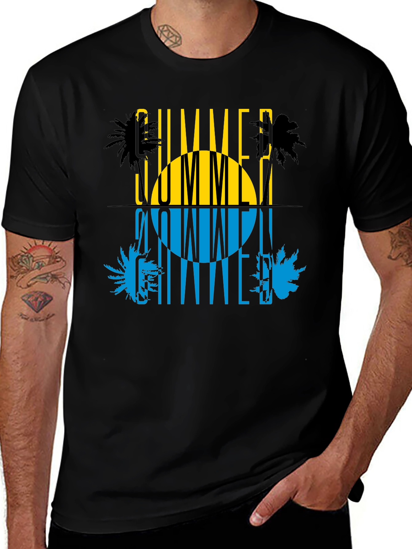 Summer Time Graphic Print Black T-Shirt