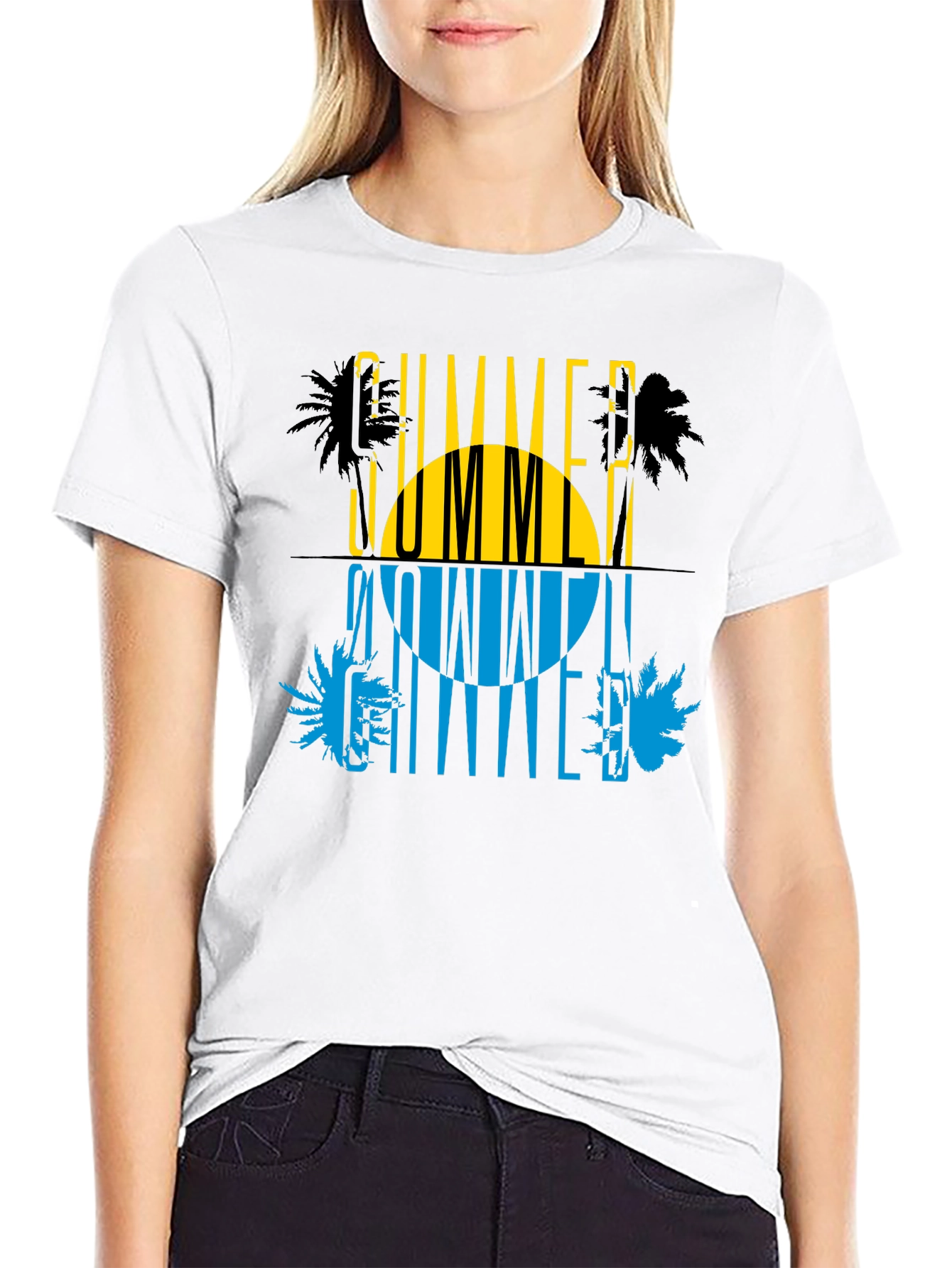 Summer Time Graphic Print Black T-Shirt