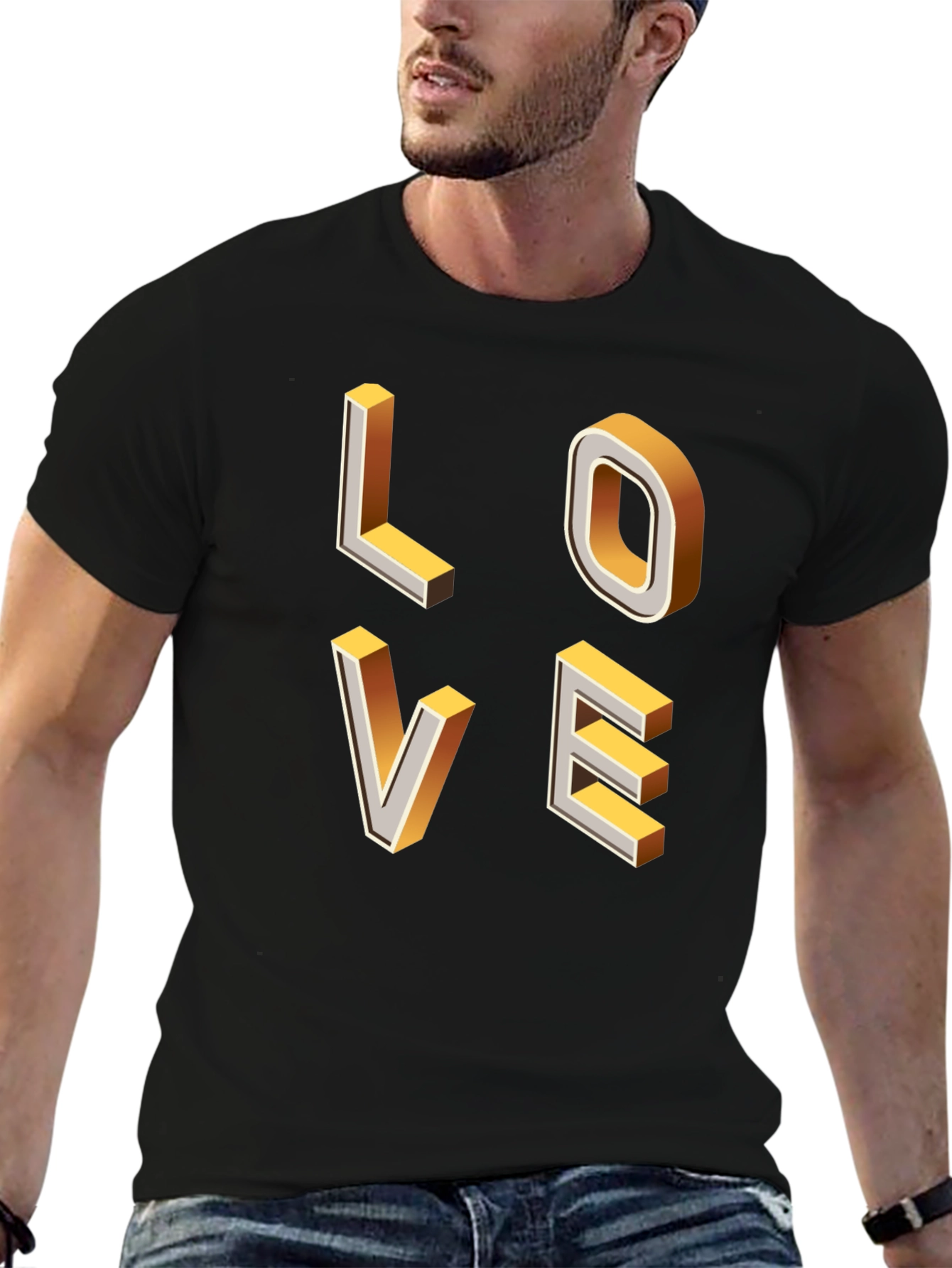 Trendy 3D Love Graphic Black T-Shirt
