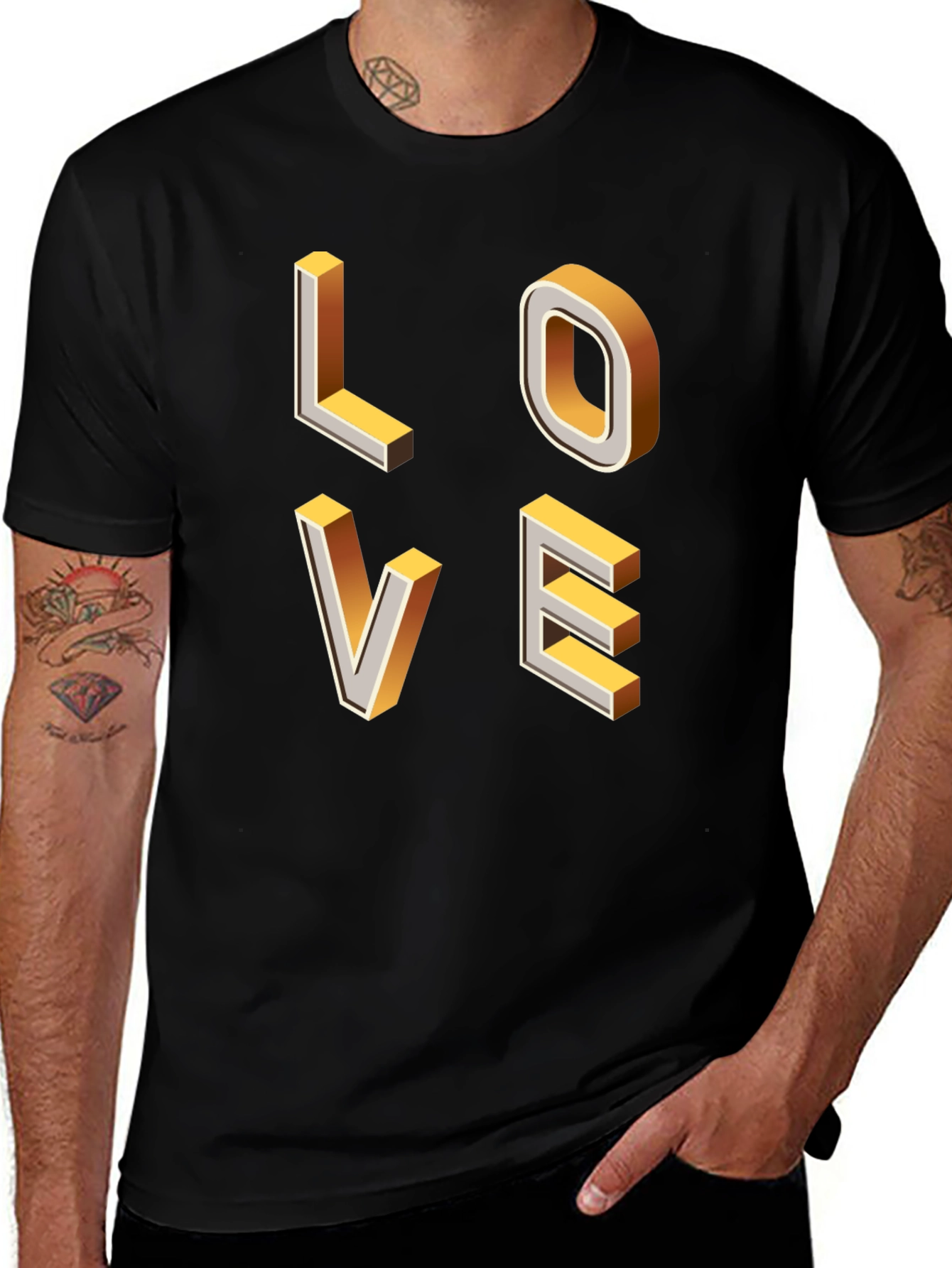 Trendy 3D Love Graphic Black T-Shirt