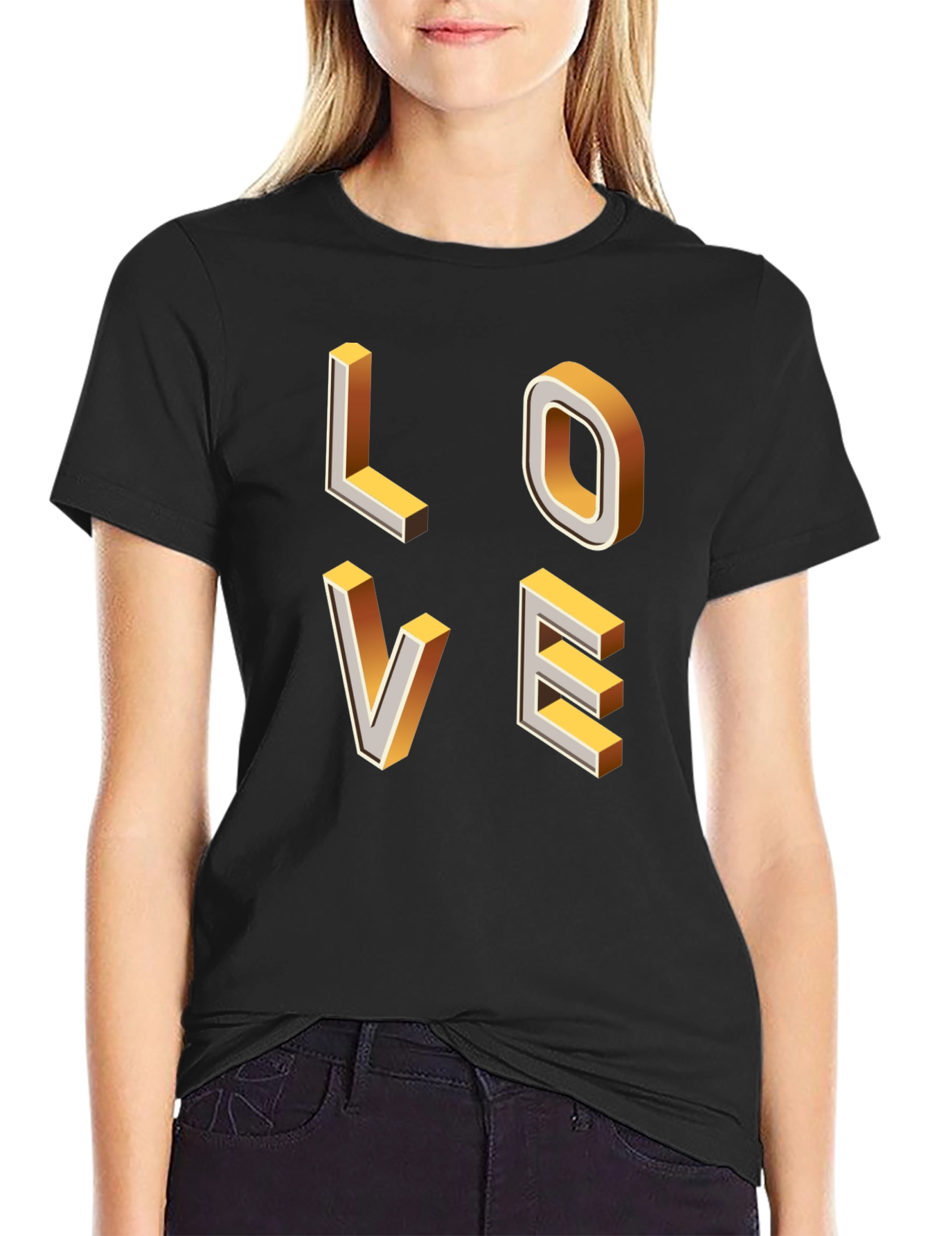 Trendy 3D Love Graphic Black T-Shirt