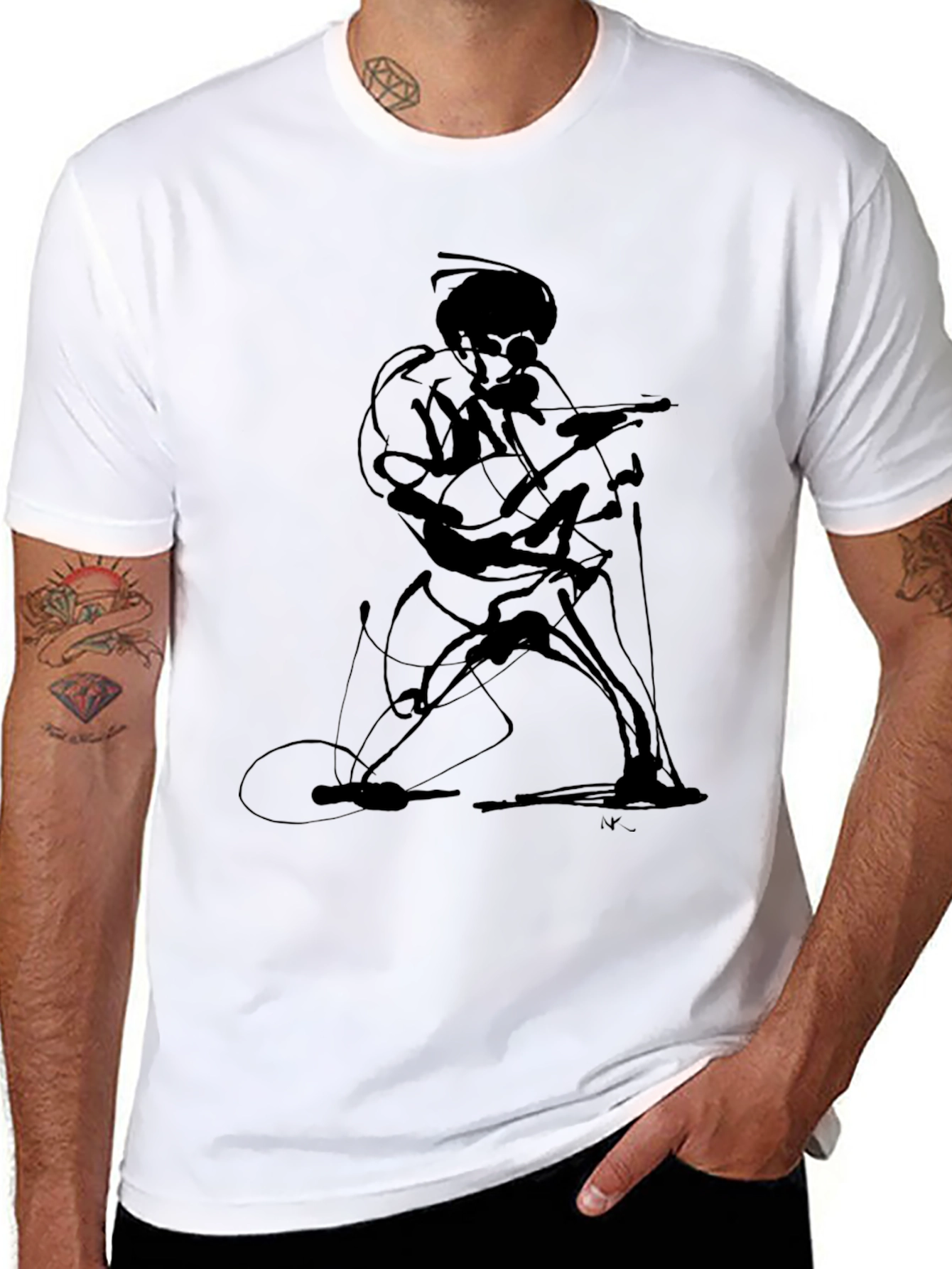 Abstract Guitarist Graphic Tee - Black