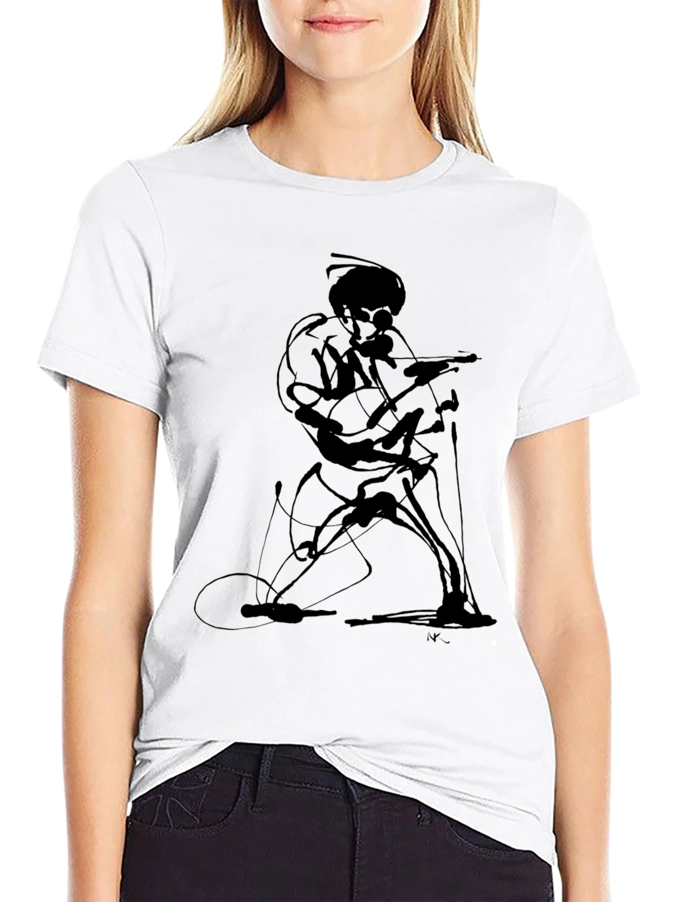 Abstract Guitarist Graphic Tee - Black
