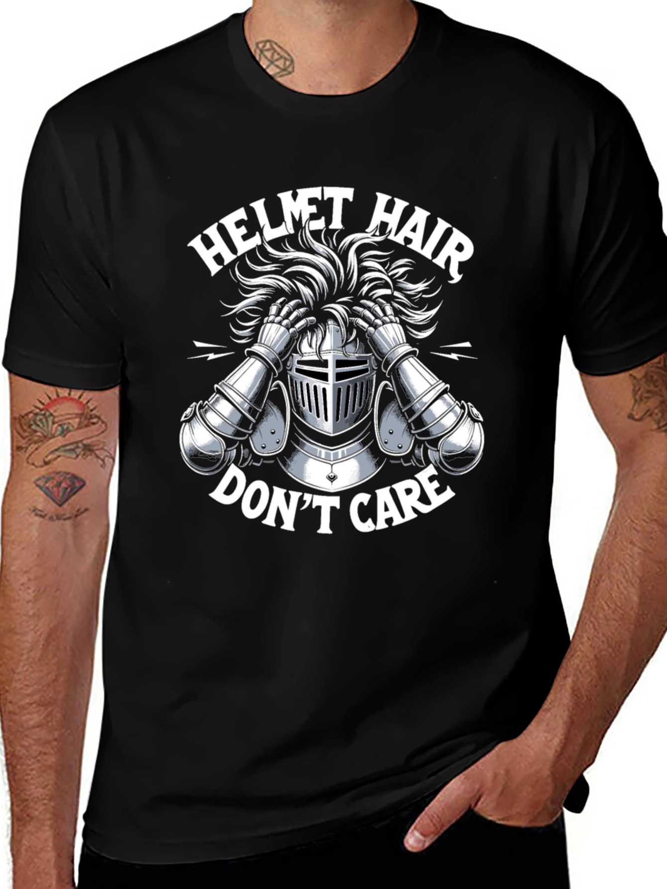 Helmet Hair Dont Care Graphic Tee - Black