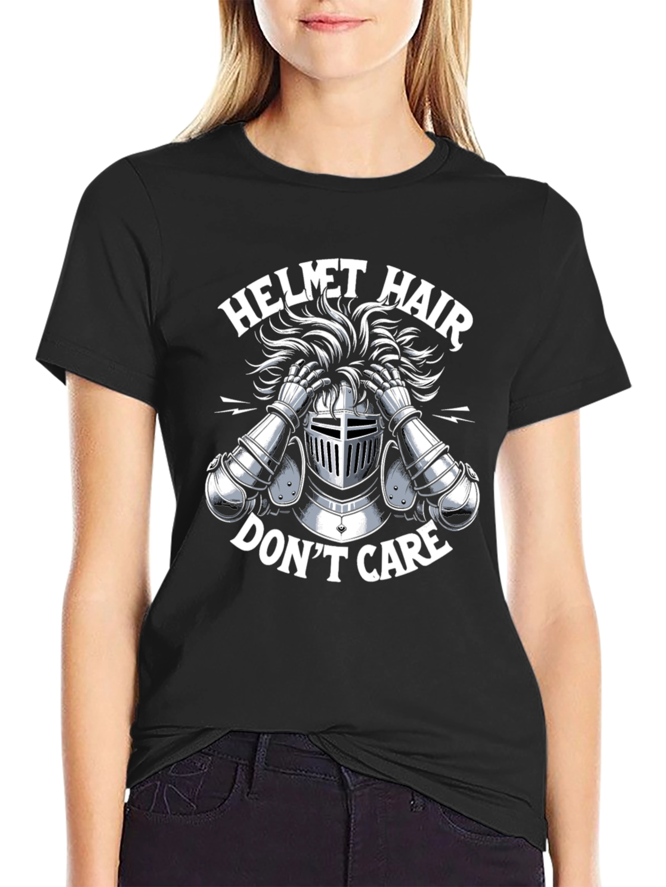Helmet Hair Dont Care Graphic Tee - Black