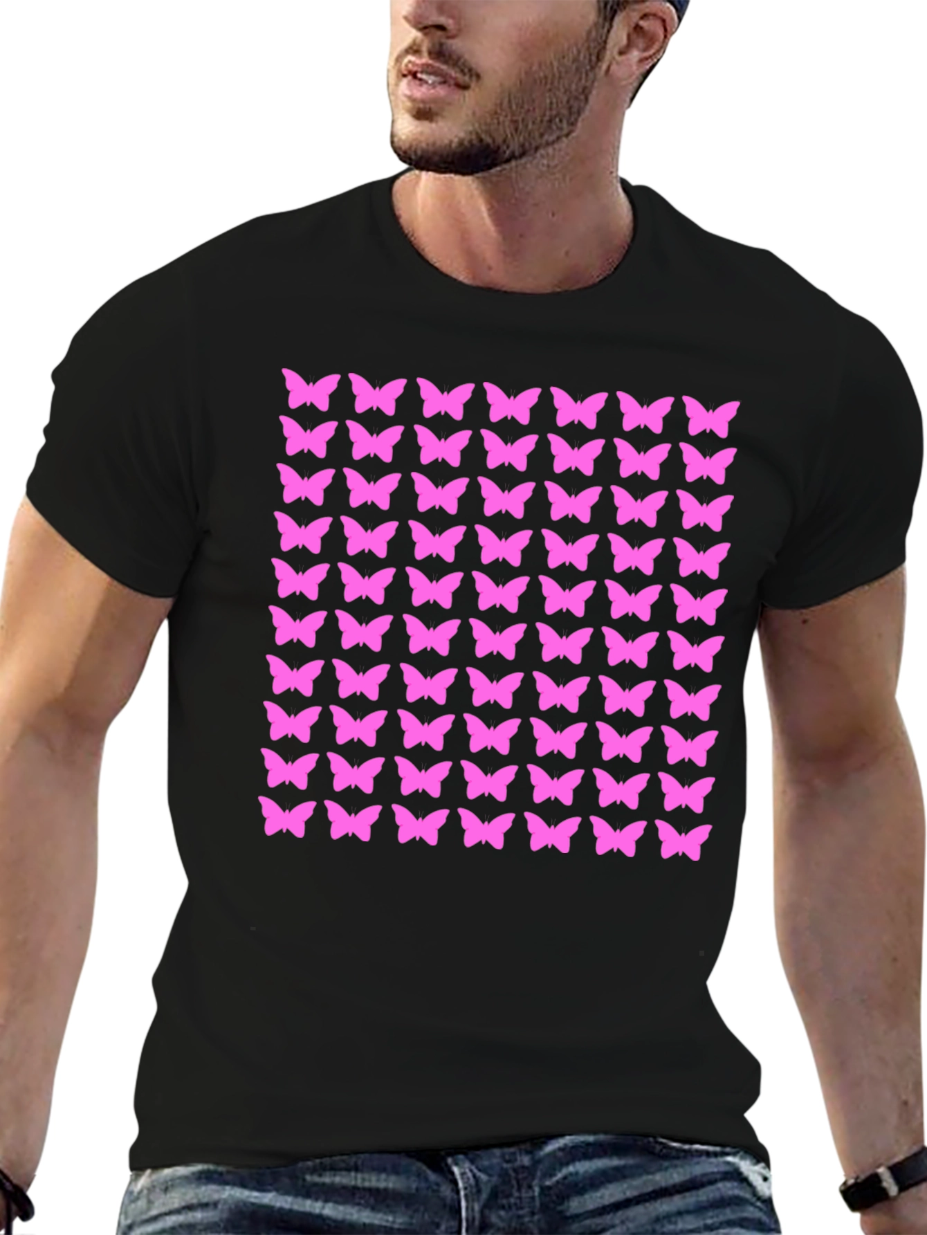 Butterfly Pattern Black T-Shirt
