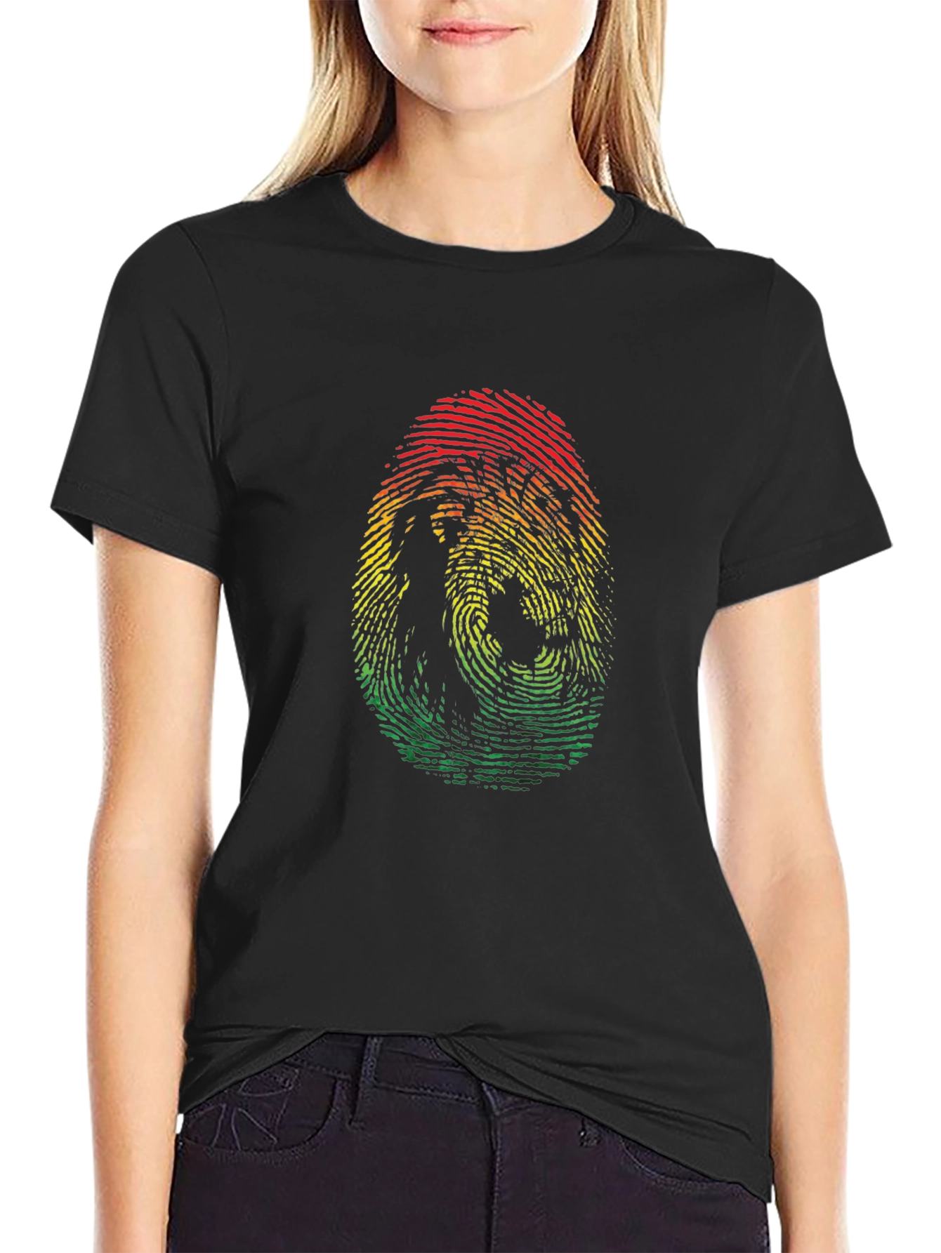 Rasta Fingerprint Graphic Tee - Black