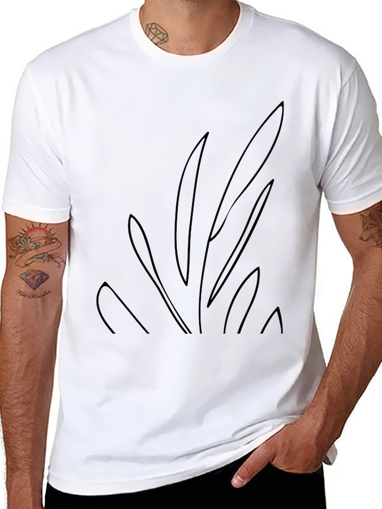 Black Graphic Tee - Abstract Plant Design