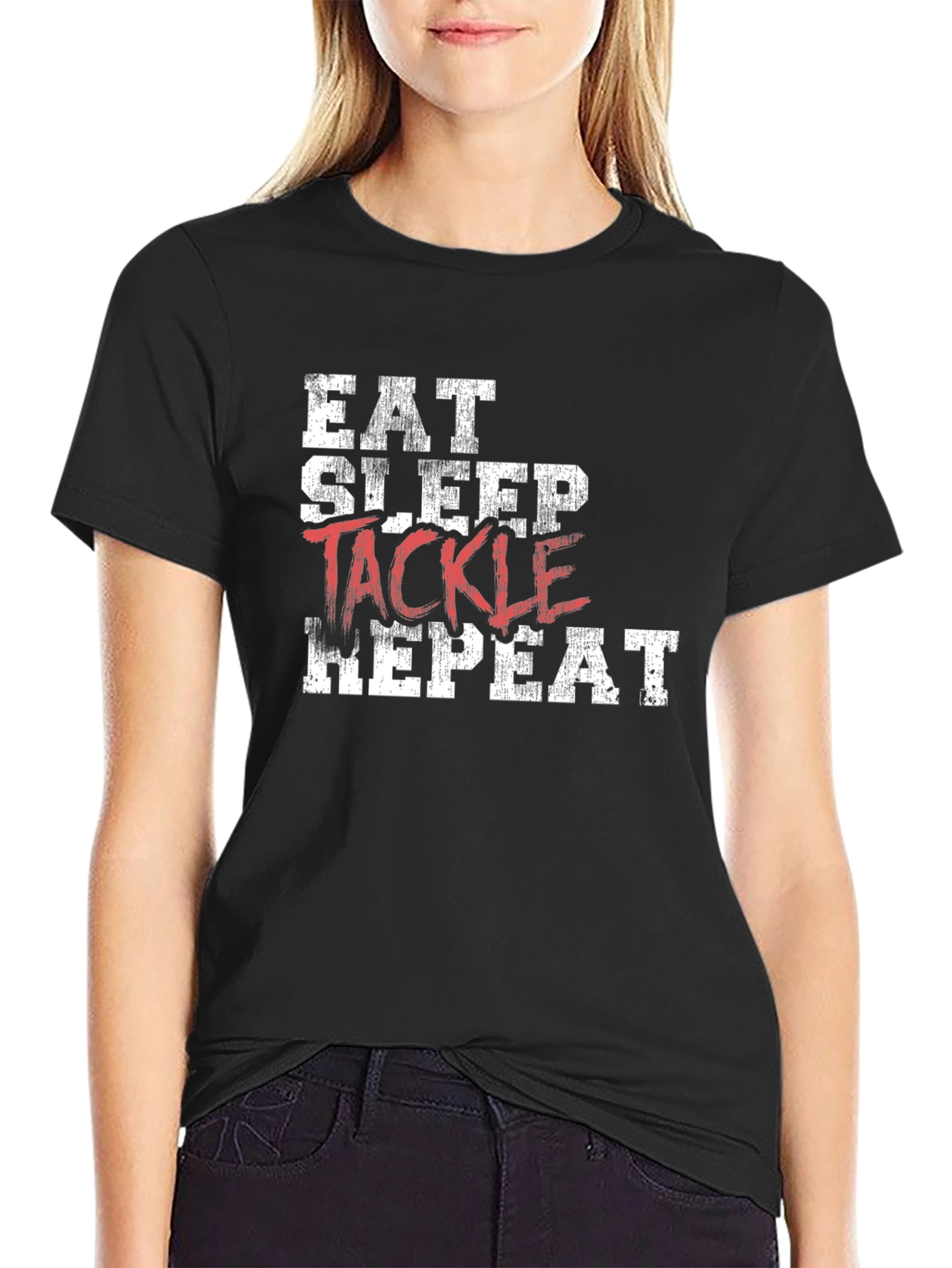 Eat Sleep Tackle Repeat Black T-Shirt