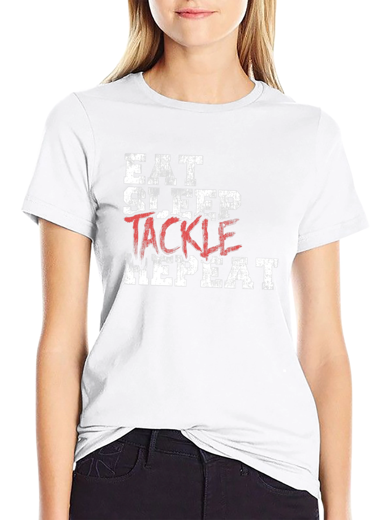 Eat Sleep Tackle Repeat Black T-Shirt