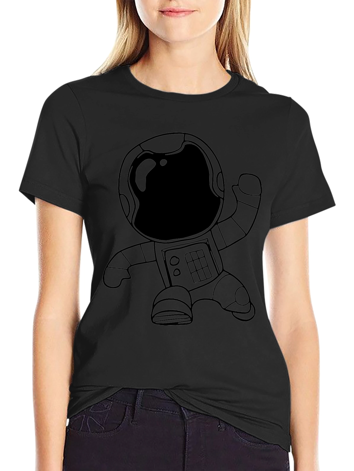 Astronaut Graphic Tee - Black Cotton Casual T-Shirt